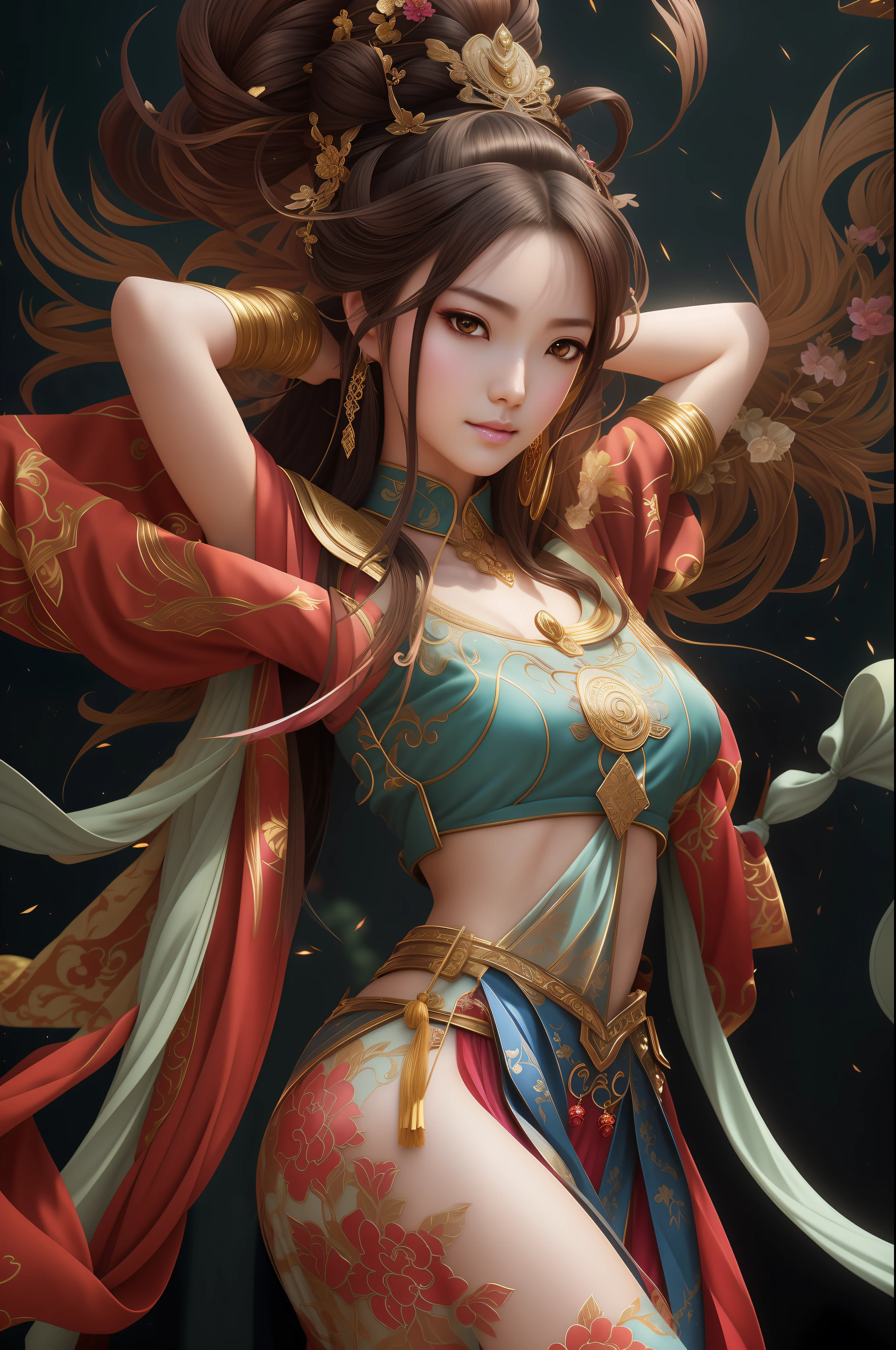 arafed woman in oriental costume posing in front of a wall, palace ， a girl in hanfu, 8k high quality detailed art, a beautiful fantasy empress, by Yang J, beautiful character painting, beautiful alluring anime woman, artgerm. anime illustration, 2. 5 d cgi anime fantasy artwork, extremely detailed artgerm
