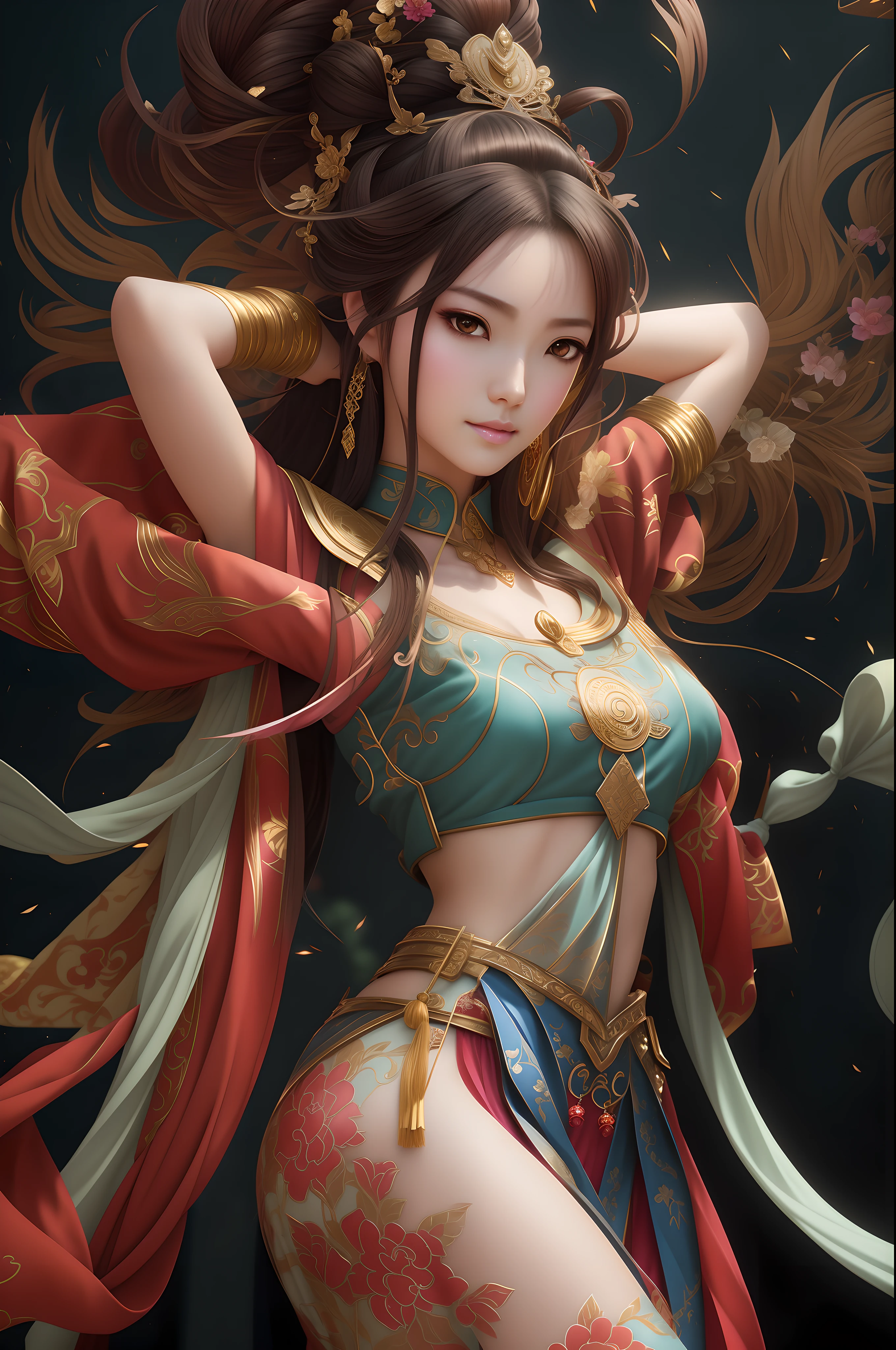 arafed woman in oriental costume posing in front of a wall, palace , a girl in hanfu, 8k high quality detailed art, a beautiful fantasy empress, by Yang J, beautiful character painting, beautiful alluring anime woman, artgerm. anime illustration, 2. 5 d cgi anime fantasy artwork, extremely detailed artgerm