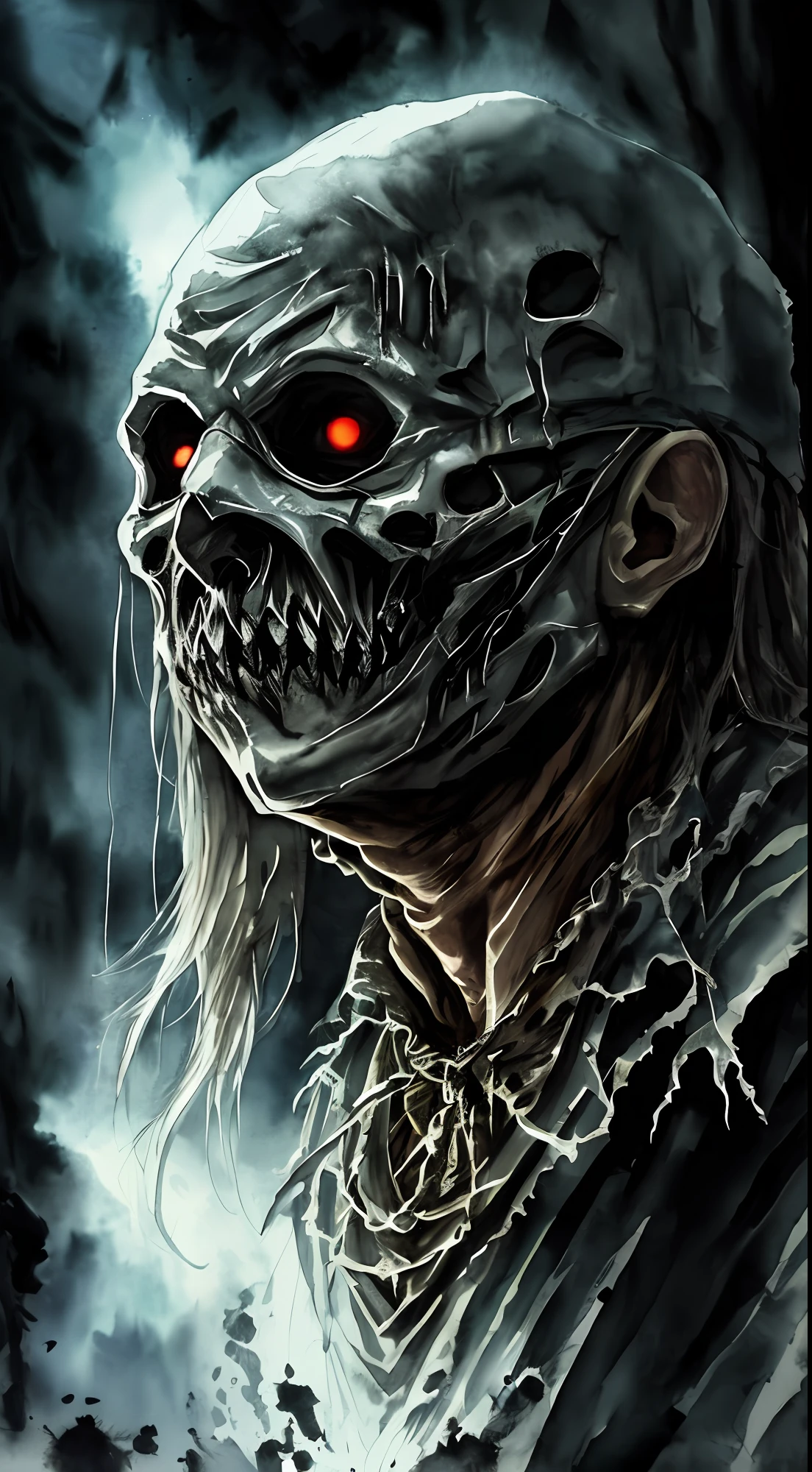 (Masterpiece, exceptional quality, ultra-detailed image), 80's horror movie style, watercolor art lighting, creepy atmosphere, horror night, masked killer, rising tension, environment of old 90s movies