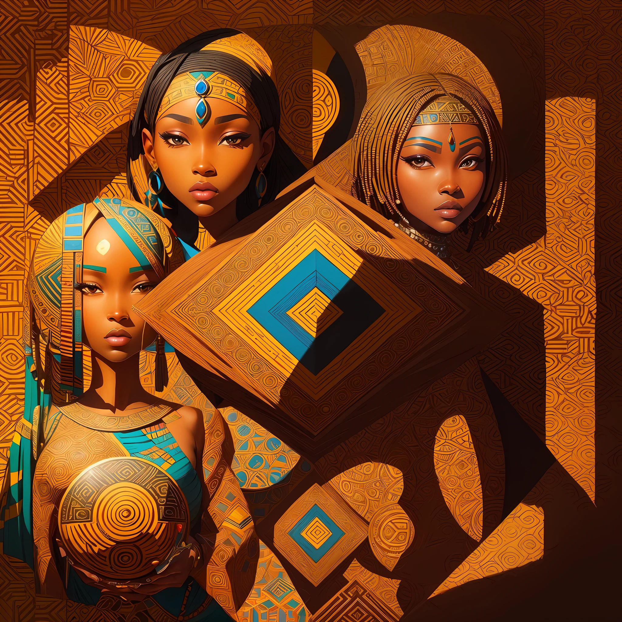 African Geometric Elegance
Description: Imagine a series of visually striking artworks that blend African cultural elements with geometric shapes. The focus should be on conveying a sense of elegance and sophistication, with each artwork exuding a unique style and using colors that evoke the richness of Africa.