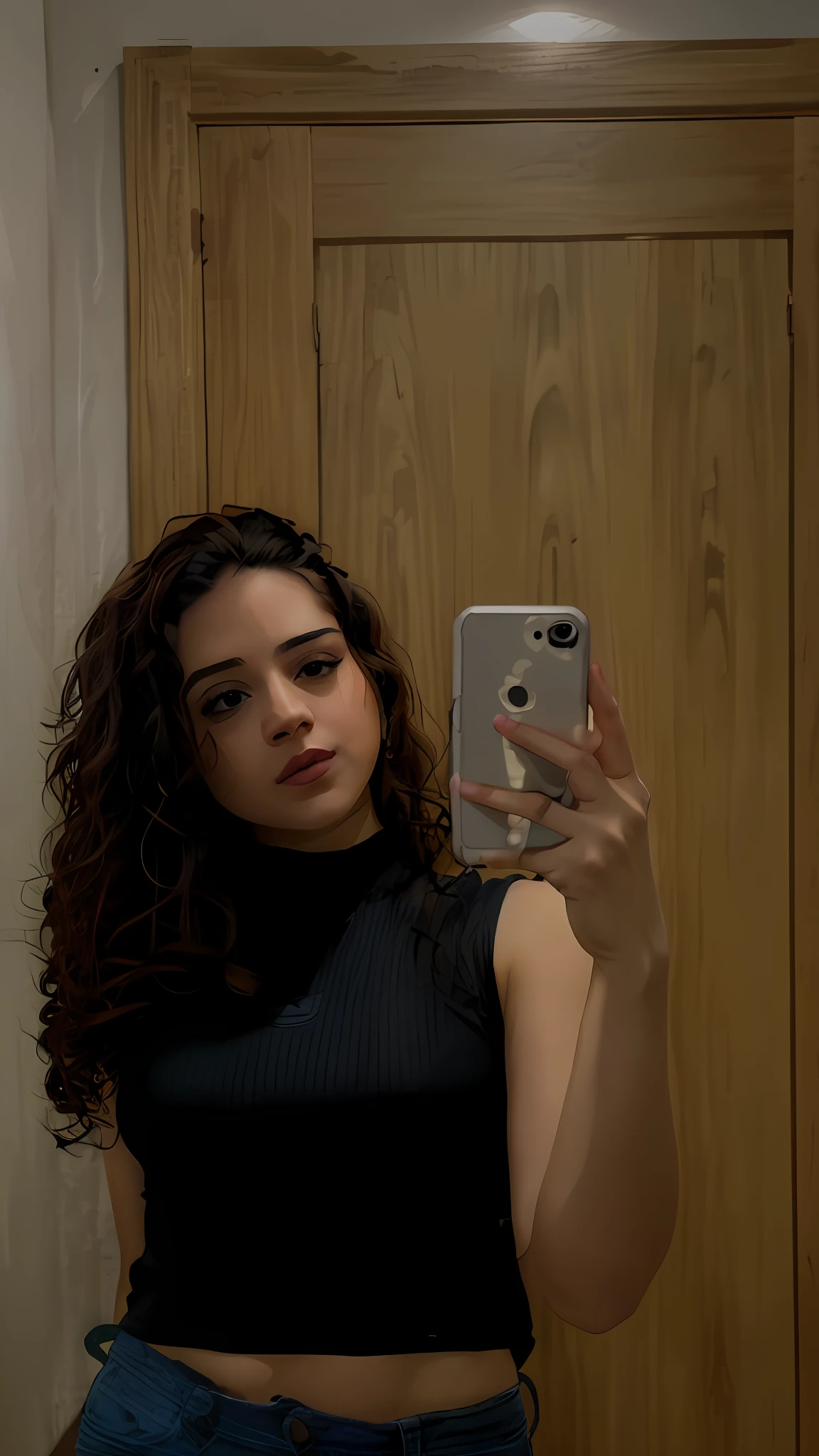 Cosplay of anime spider woman taking a selfie in a mirror, curly hair, 8k selfie photography, profile picture, she is holding the cell