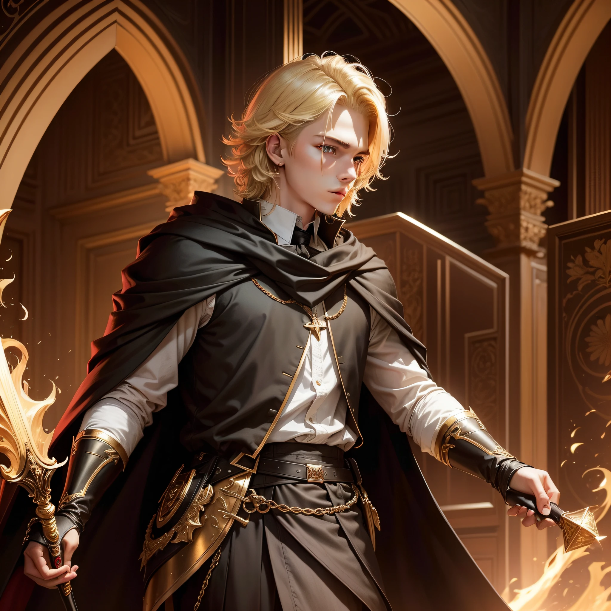  man, blond hair, wearing noble clothes with black, vermilion and gold colors --auto --s2