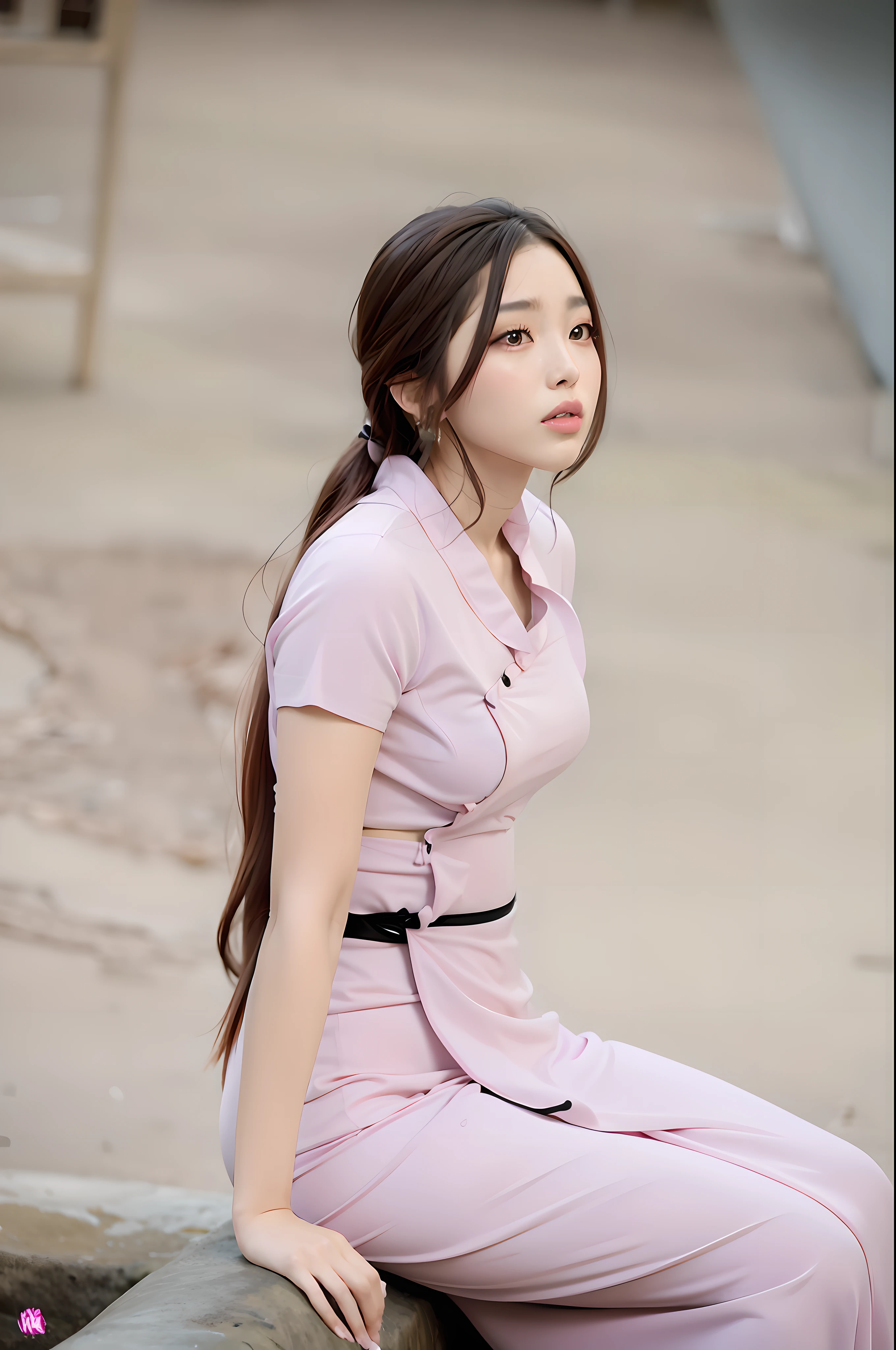 arafed woman sitting on a rock in a pink dress, with long hair, korean girl, beautiful south korean woman, asian girl with long hair, korean woman, beautiful young korean woman, very beautiful girl, blackpink jennie, korean women's fashion model, waist long hair, asian girl, gorgeous young korean woman, appealing long hair, beautiful asian girl
