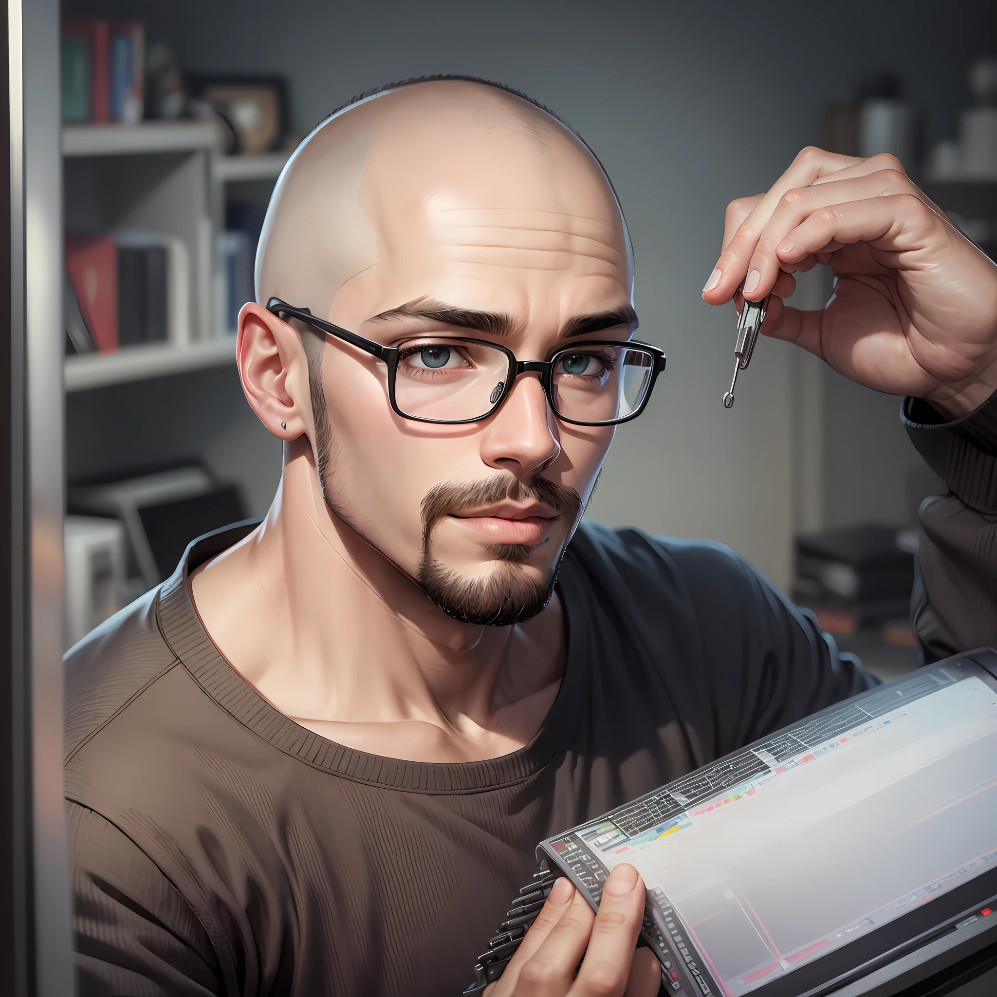 Create a young man with semi bald goatee professional programming --auto --s2