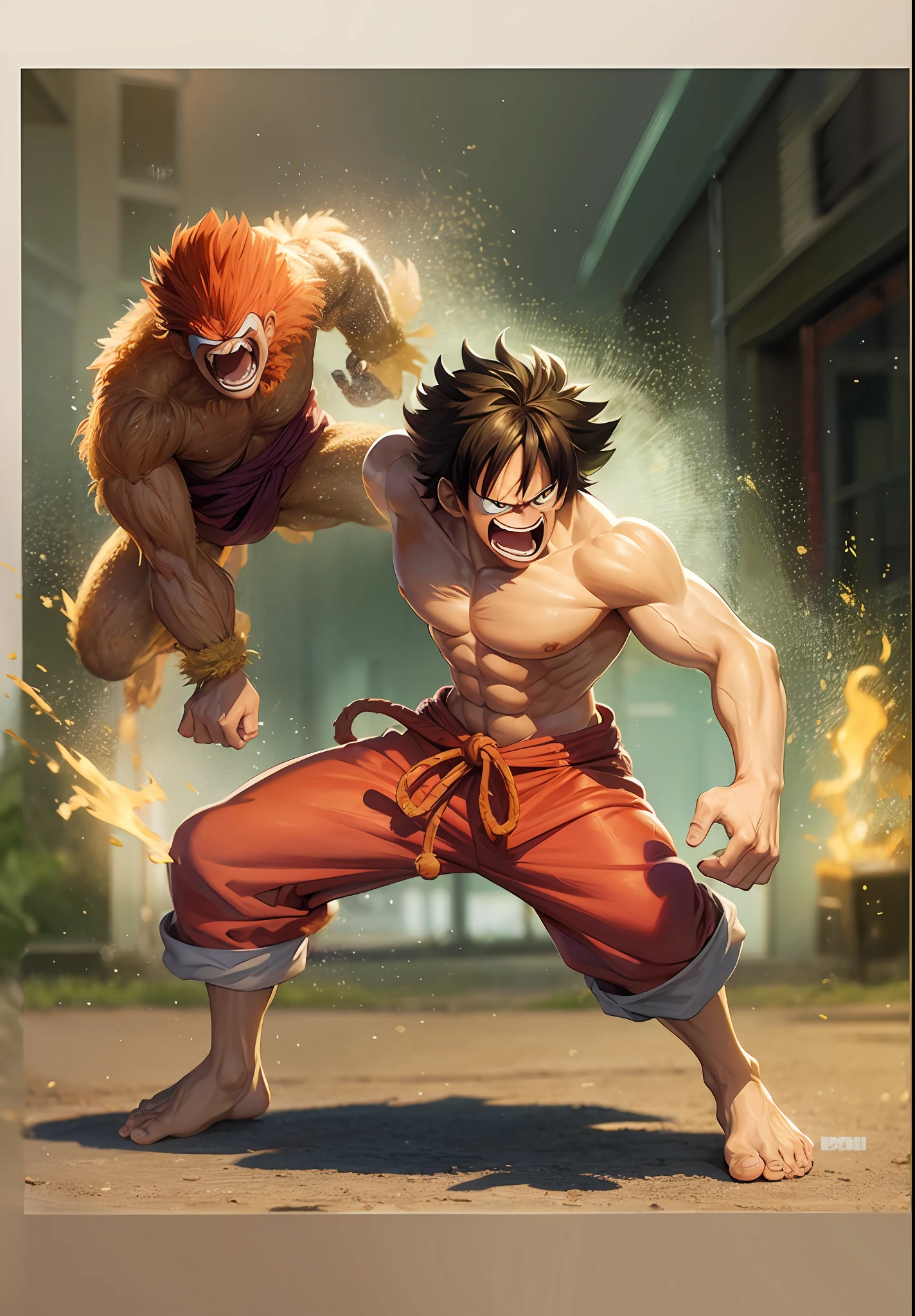 One Piece's Monkey D. Luffy facing Street Figther's Blanka --auto --s2