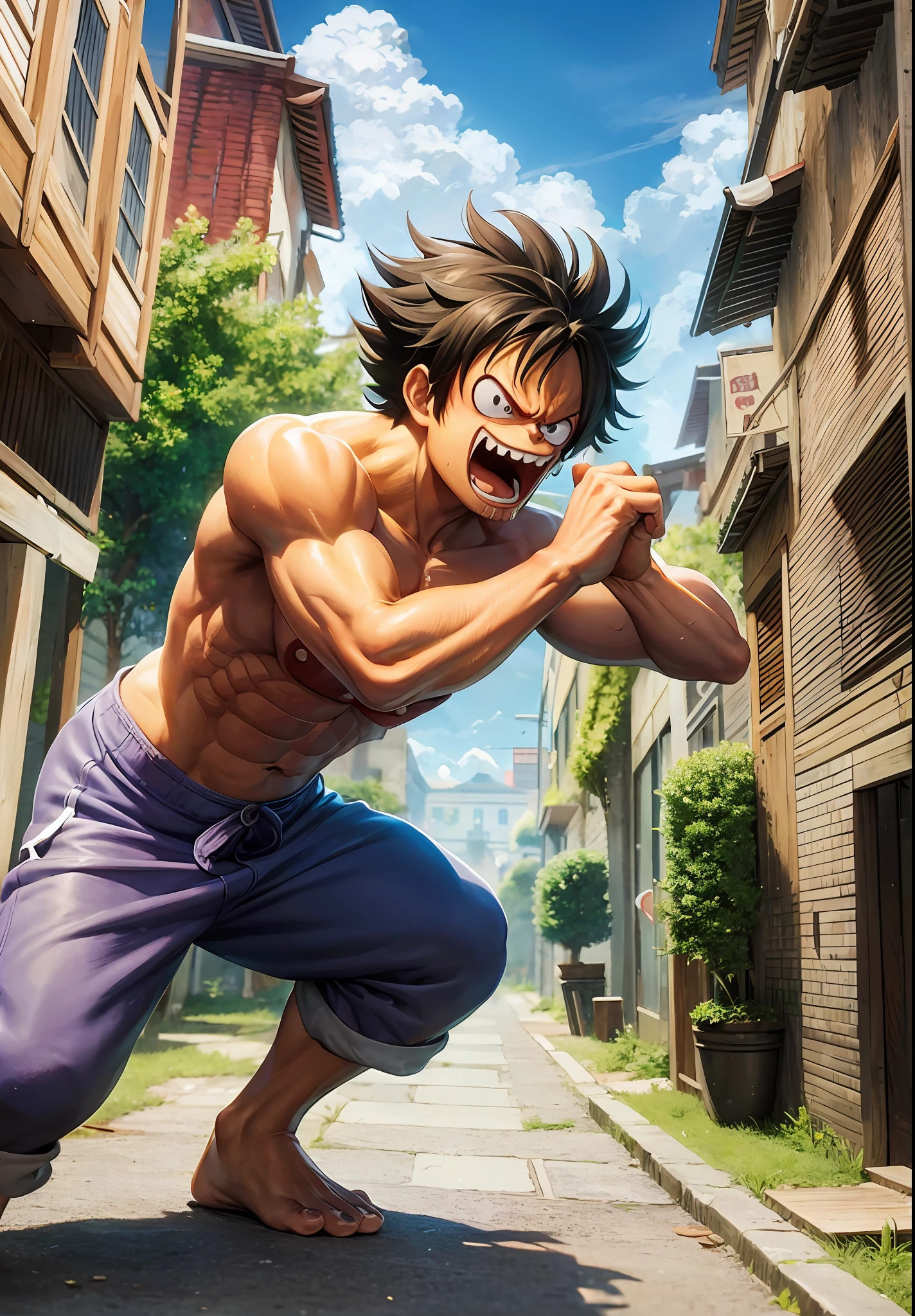 One Piece's Monkey D. Luffy facing Street Figther's Blanka --auto --s2