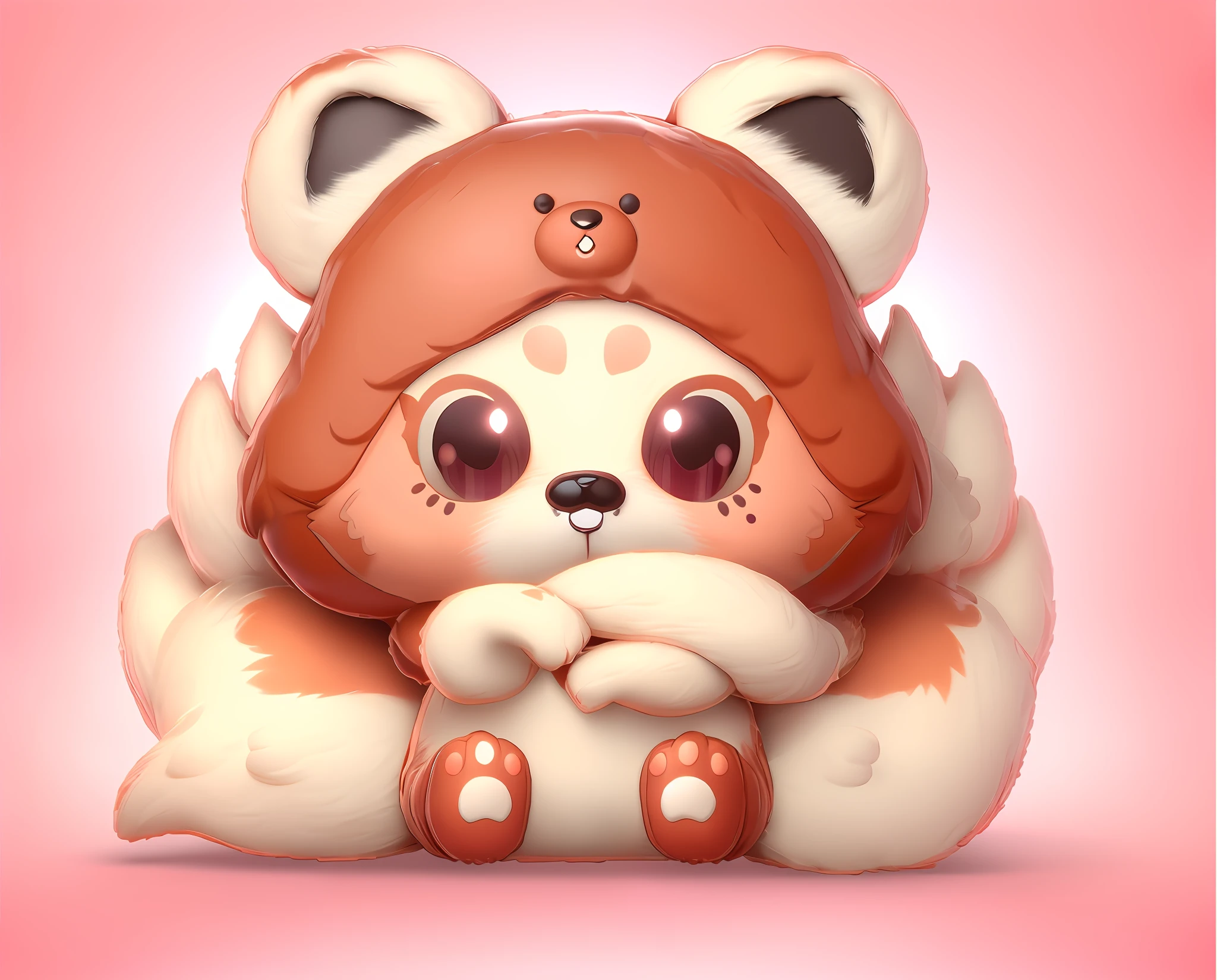 As a full body Funko Pop! , fox in teddy bear costume, vinyl toy statue, furry appearance, soft sponge, as funko pop! , Close-up inspired by Nyuju Stumpy Brown fox statue, cute, macaron ice cream color scheme, detailed image, watery cute eyeball, dream eyeball, manga eyeball, Nendoroid 3 D, 3 D smallest pet shop cat, blender, pastel color scheme, horse masterpiece, best quality, DSLR camera, intricate details, plain white background