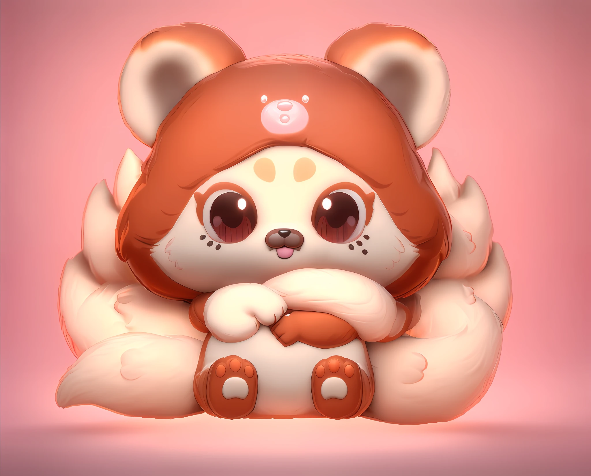As a full body Funko Pop! , fox in teddy bear costume, vinyl toy statue, furry appearance, soft sponge, as funko pop! , Close-up inspired by Nyuju Stumpy Brown fox statue, cute, macaron ice cream color scheme, detailed image, watery cute eyeball, dream eyeball, manga eyeball, Nendoroid 3 D, 3 D smallest pet shop cat, blender, pastel color scheme, horse masterpiece, best quality, DSLR camera, intricate details, plain white background