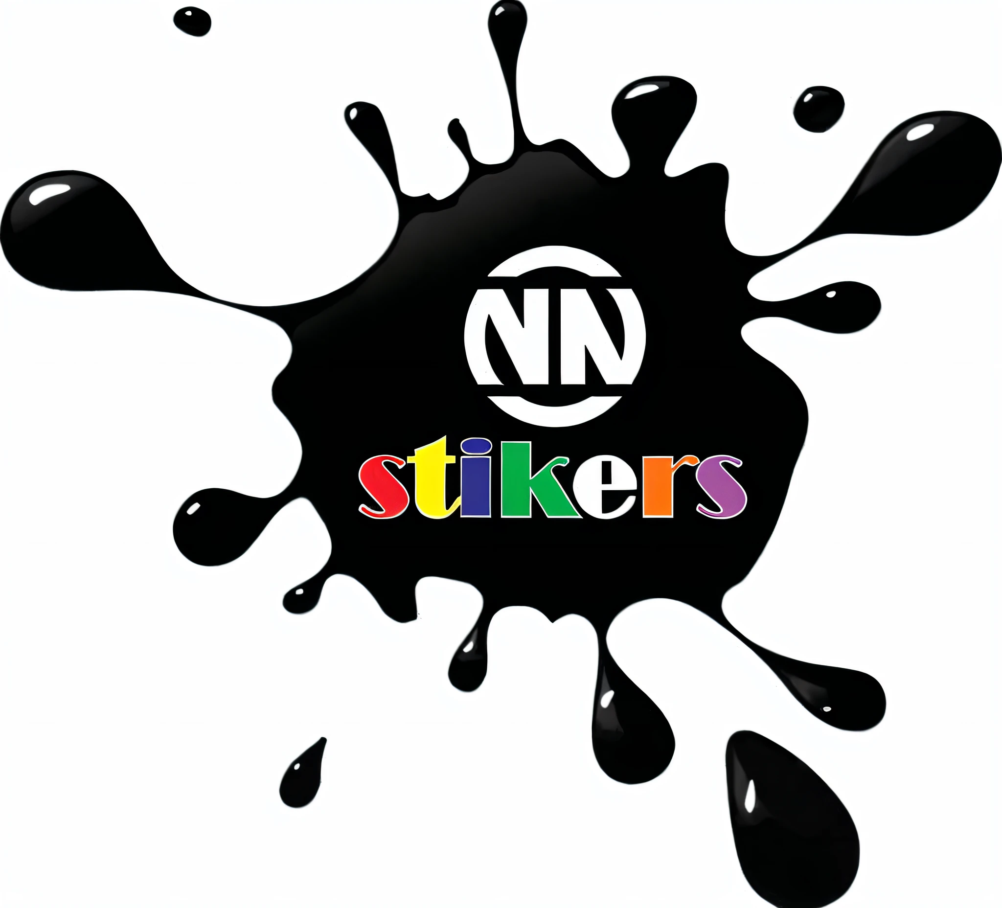 a close up of a black and white logo with a splash of paint, stickers, sticker design, sticker concept design, n 4, n4, sticker illustration, stickers illustrations, n 2, -n 6, - n 6, sticker - art, -n 2, -n4, -n 4, - n 5, - n 4, -n 5