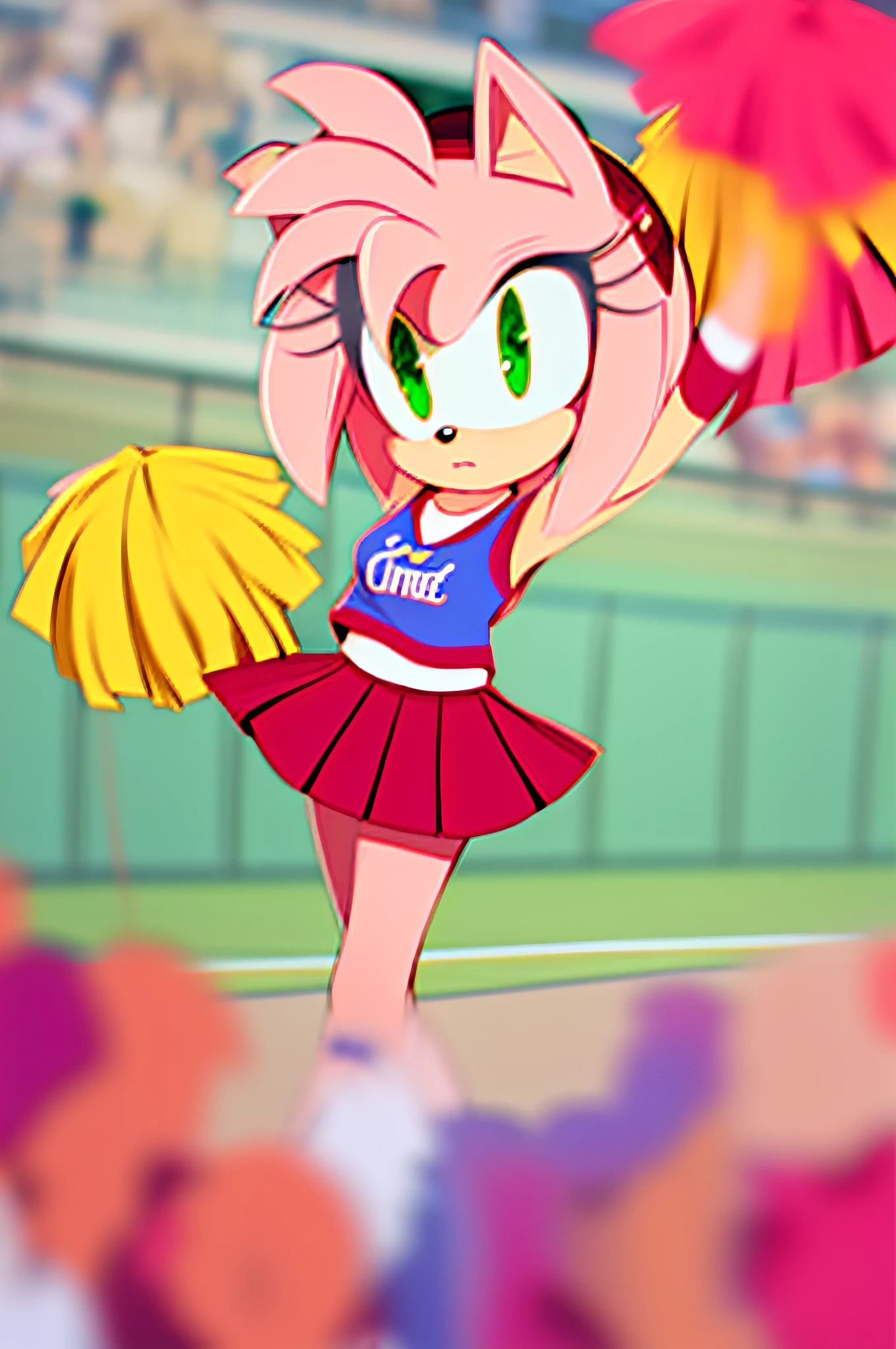 amy rose, having, in cheerleader uniform,