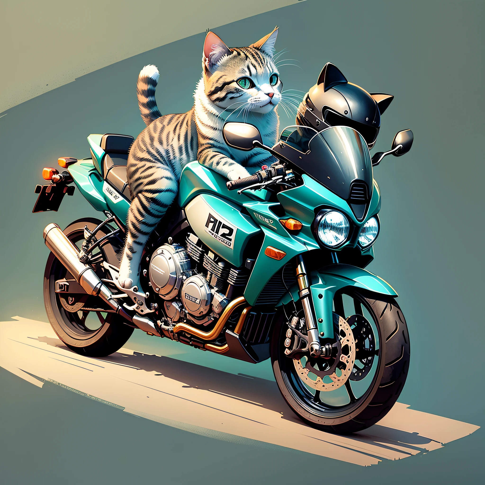 cat riding motorcycle cute simplified illustration design logo --auto --s2
