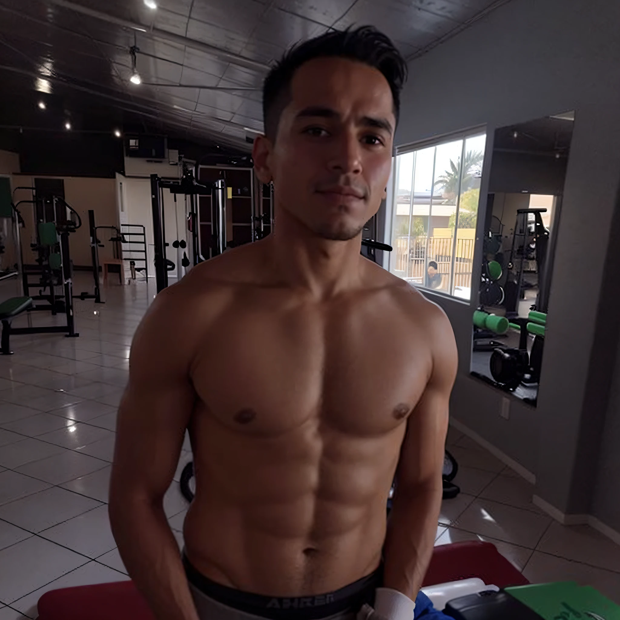 there is a man that is standing in a gym with no shirt, andres rios, 2 3 years old, 2 2 years old, 2 7 years old, 21 years old, 2 8 years old, fit pic, 2 4 years old, 2 9 years old, caio santos, 18 years old, mateus 9 5, 3 2 years old