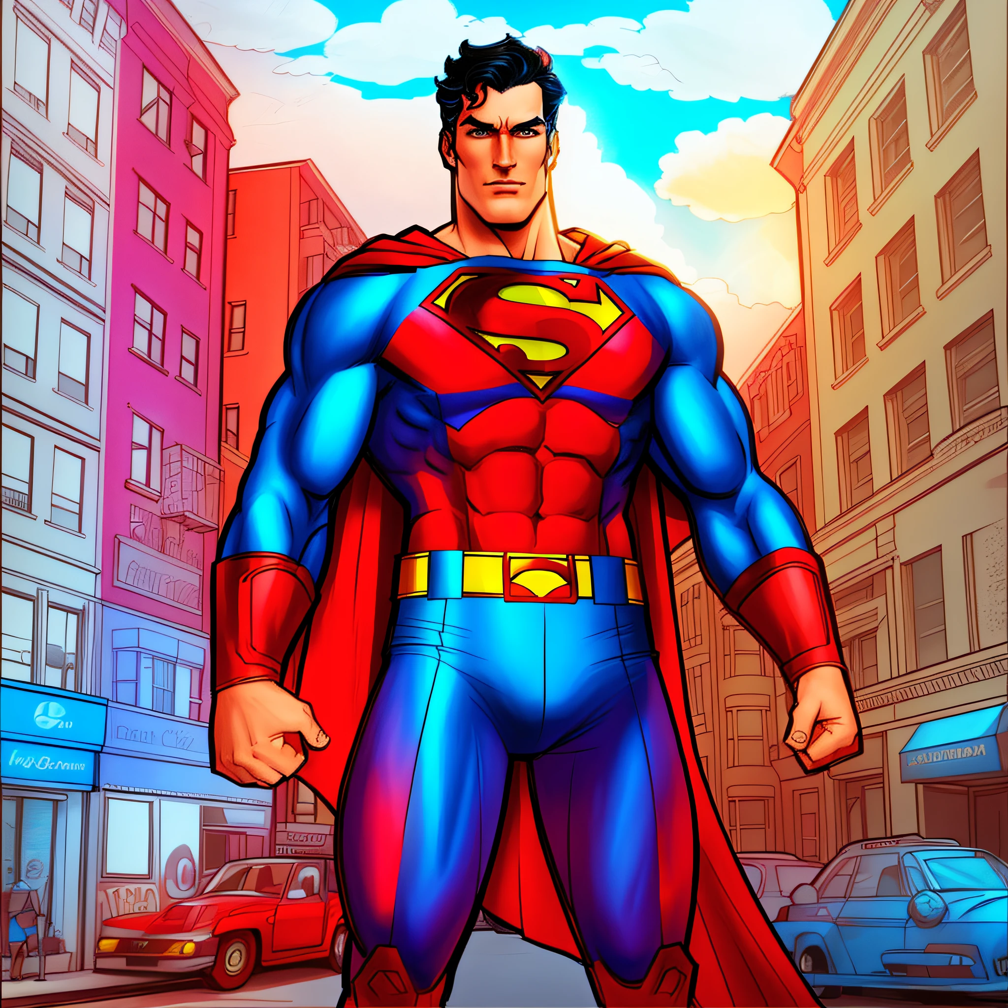Perfect colorful drawing of superman, drawing in 3d beautiful colors, DC comics style, 32k