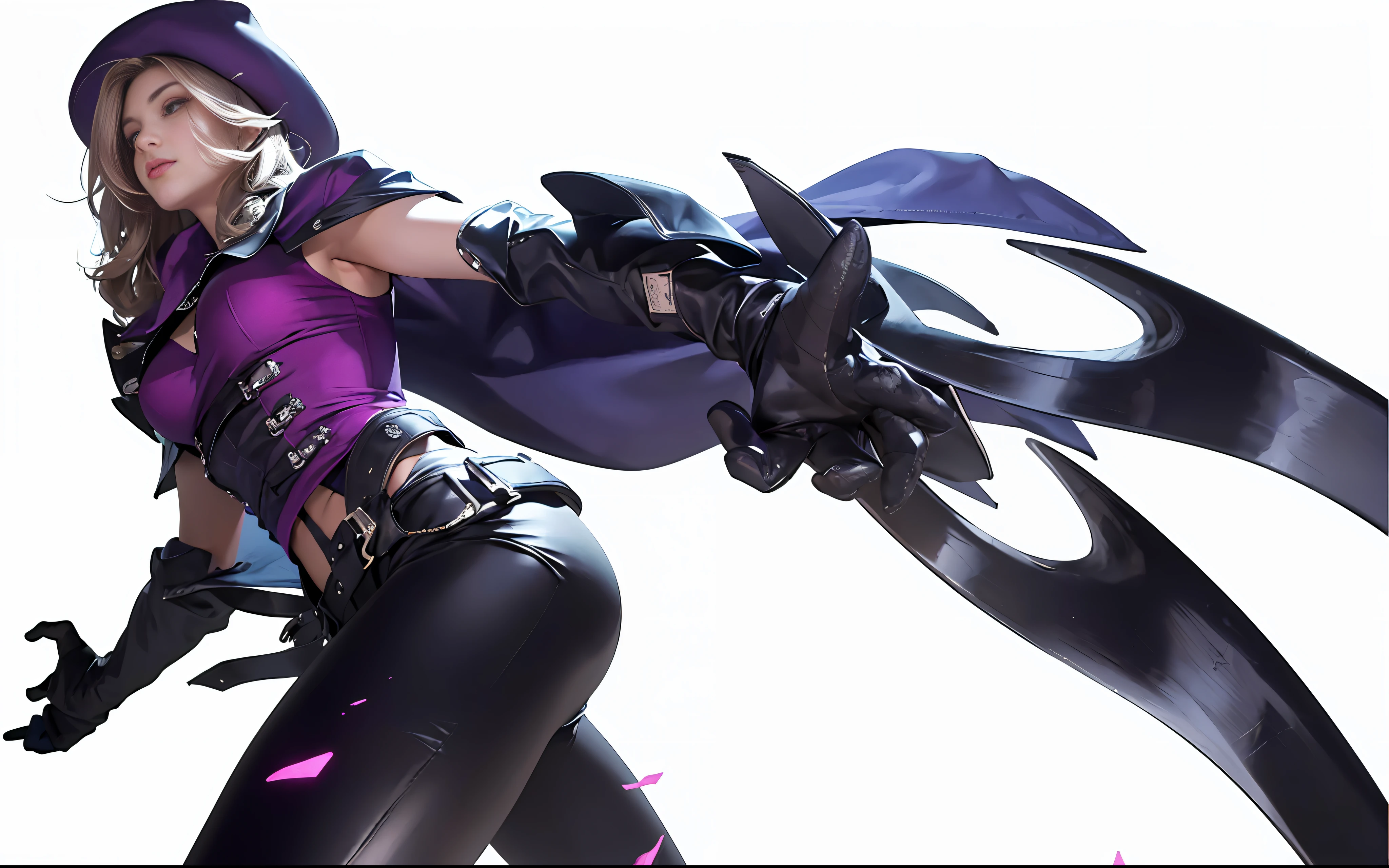 ((masterpiece:1.2, best quality)), ultra detailed, Ultra-precise depiction, Ultra-detailed depiction, (dynamic pose), dark purple shirt, black pants, clawn
