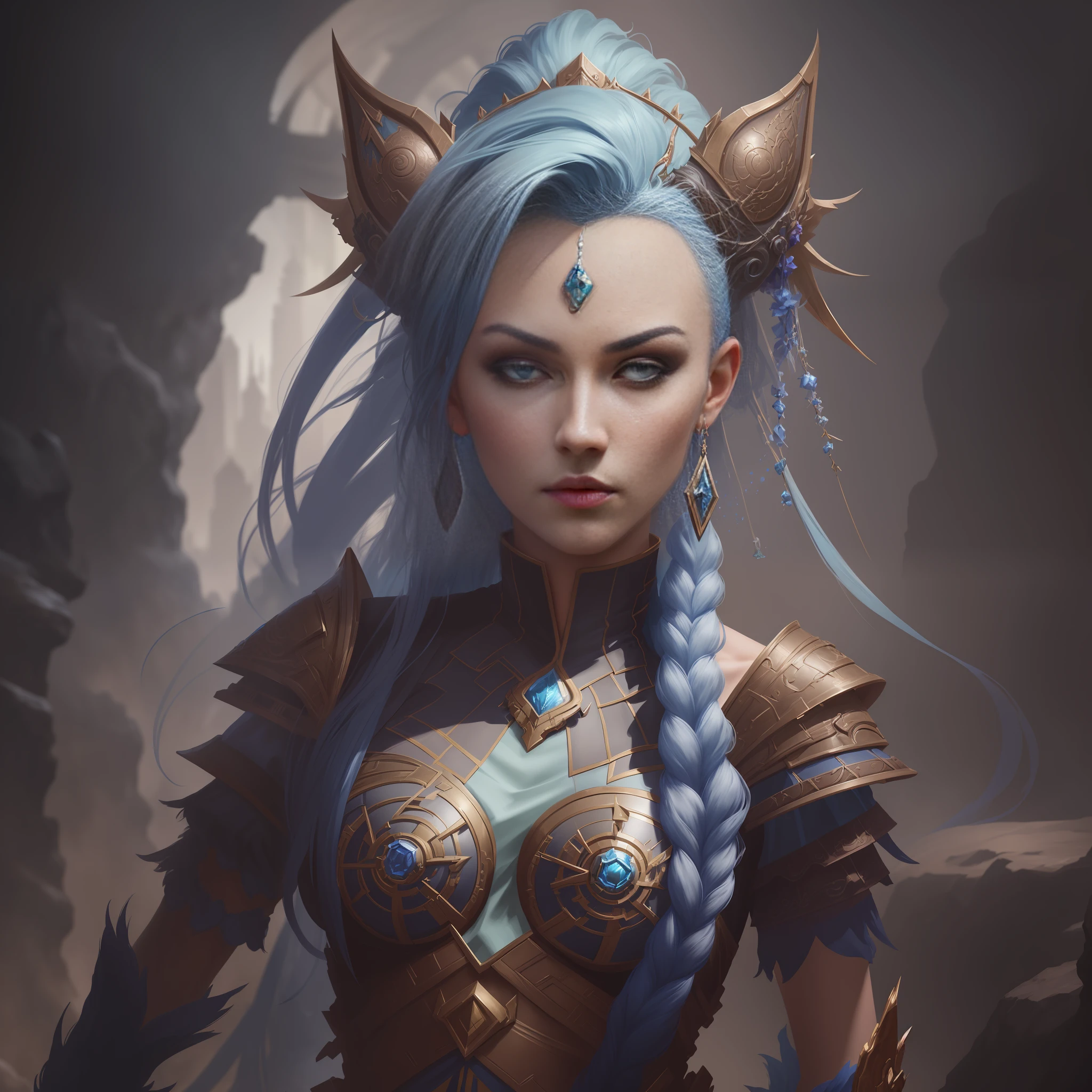 a close up of a woman with blue hair and a costume, fantasy concept art portrait, detailed matte fantasy portrait, hyperdetailed fantasy character, chengwei pan on artstation, epic fantasy digital art style, Artstation contest winner, epic fantasy art portrait, 4k highly detailed digital art, cgsociety contest winner, stunning character art, cgsociety portrait