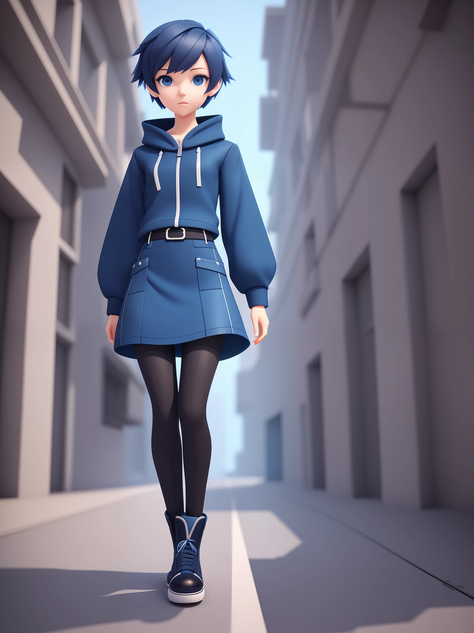 Young girl, a cartoon character light dark blue clothing, (short hair and dark blue), stylized character, animation character, stylized 3d render, 3d character, highly detailed character, stylized anime, stylized 3d, render character, character model, full body, maximum quality