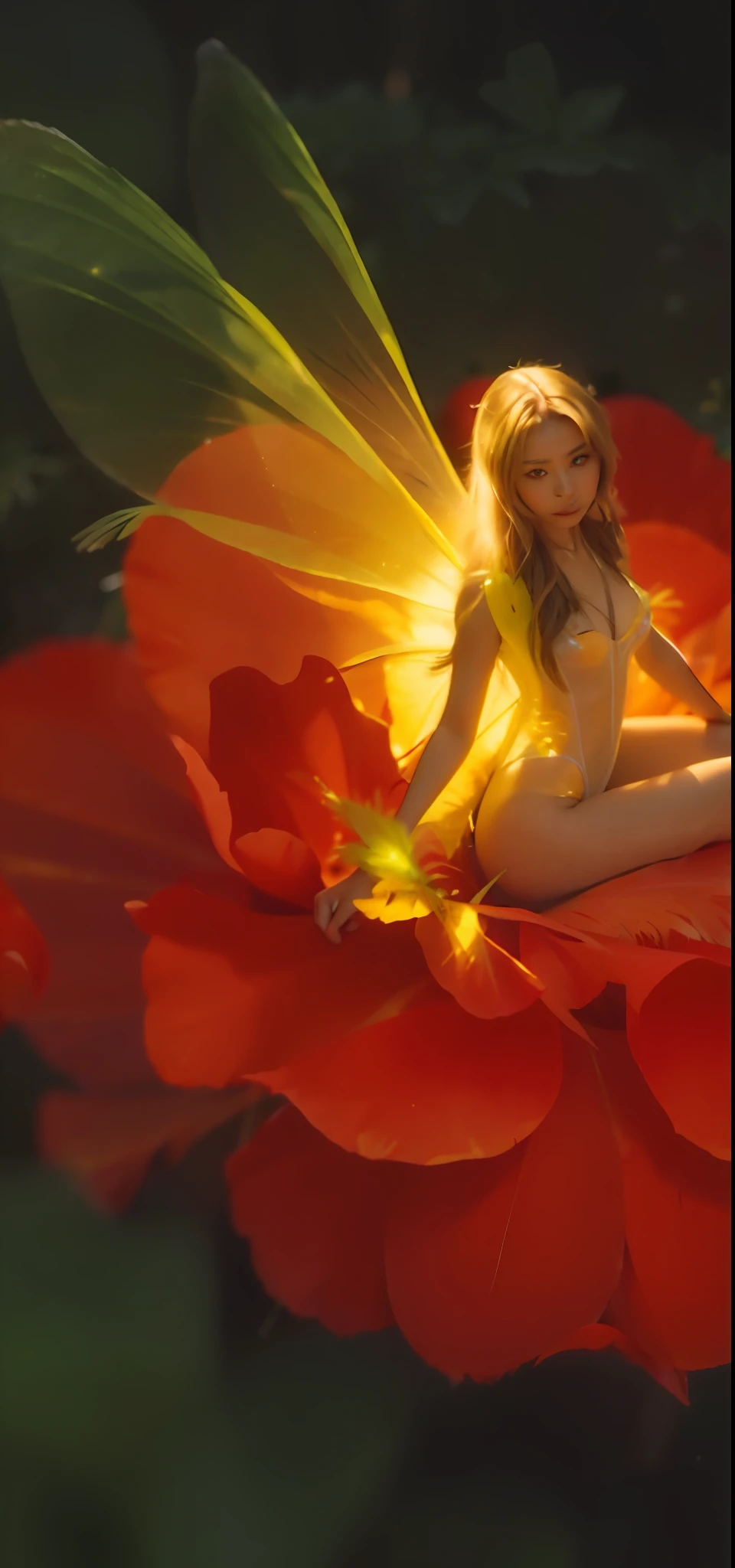 8k, realistic, ((cute ))))), (small)))), (cute))), in the forest, sunlight, clear, delicate, professional photographer, photography, coat, CG, (leotard with see-through decoration), (((transparent feather fairy)), full body, long hair, ((((open leg)))), fairy, (small breasts)))), ((protrusion)))), side breast, art, art, on petals
