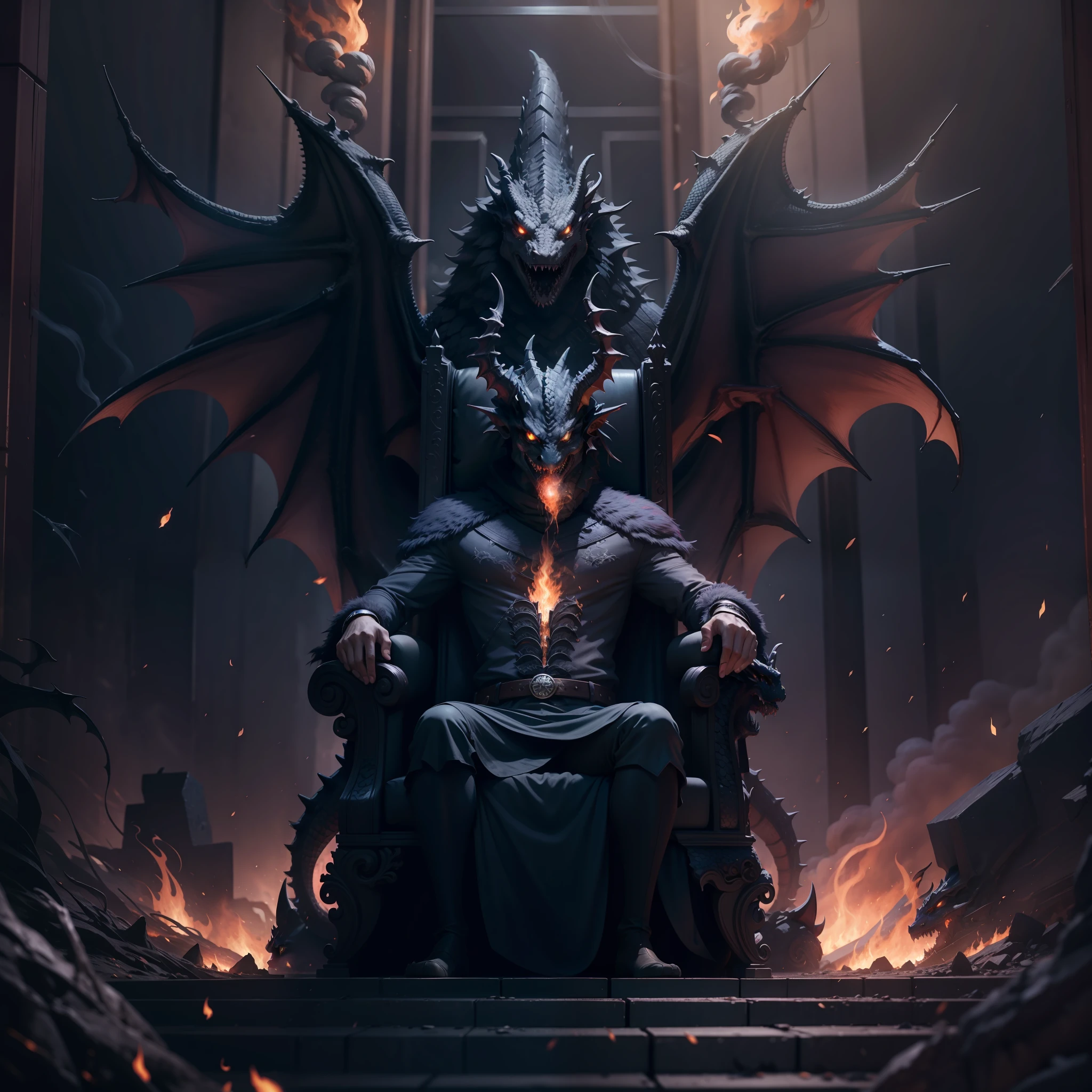 (epic photography:1.3) (dark scene:1.2) with moody side light, (rim light:1.2) silhouette, (huge dragon face:1.3) in the smoke with smoldering (embers:1.2) glowing in his nostrils and low flames glowing in his mouth, detailed glowing eyes with haunting stare (HyperSmoke:0.4) (Unddep_768:0.4) UTIL_PortraitHelper award winning vfx by weta digital and Houdini smoke simulation wavelet (STY_mjgs:0.3) (STY_MJ_dgtlv2:0.3) kc16-v3-6250 (STY_rzminjourney:0.3)