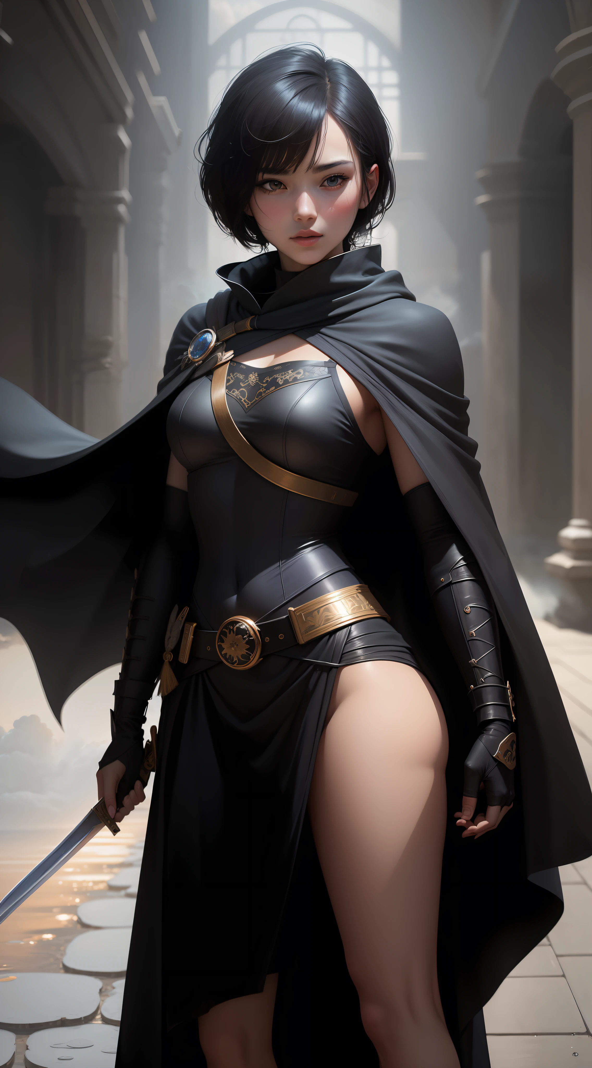 "((masterpiece)), the best quality, ultra-roof, CG illustration with 8k resolution, a delicate and beautiful air, dynamic angle, dynamic pose, the (girl) holding a sword with corrected fingers. White wuxia clothes, ribbon on the neck, beautiful face, clouds, sunsets, drops of water and water, together creating a wide hand-painted scene."