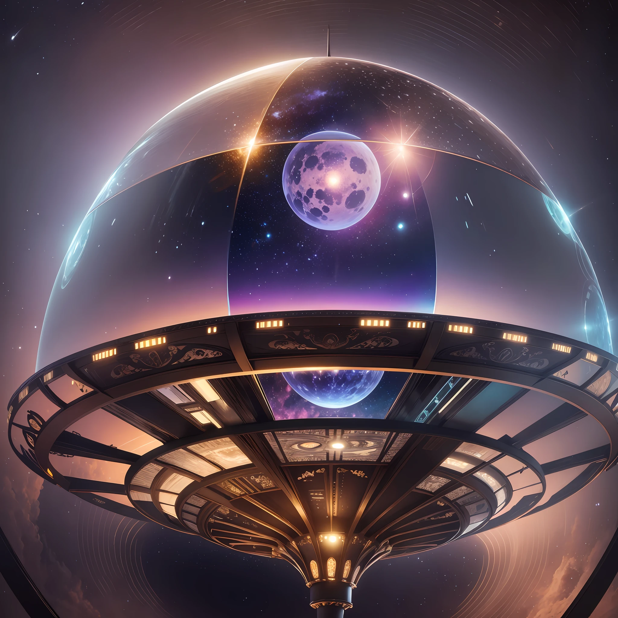 Flying saucer the intricate detailed, bright, ultra realistic, award winning image, hdr, 8k, fog image, magic lights --auto --s2