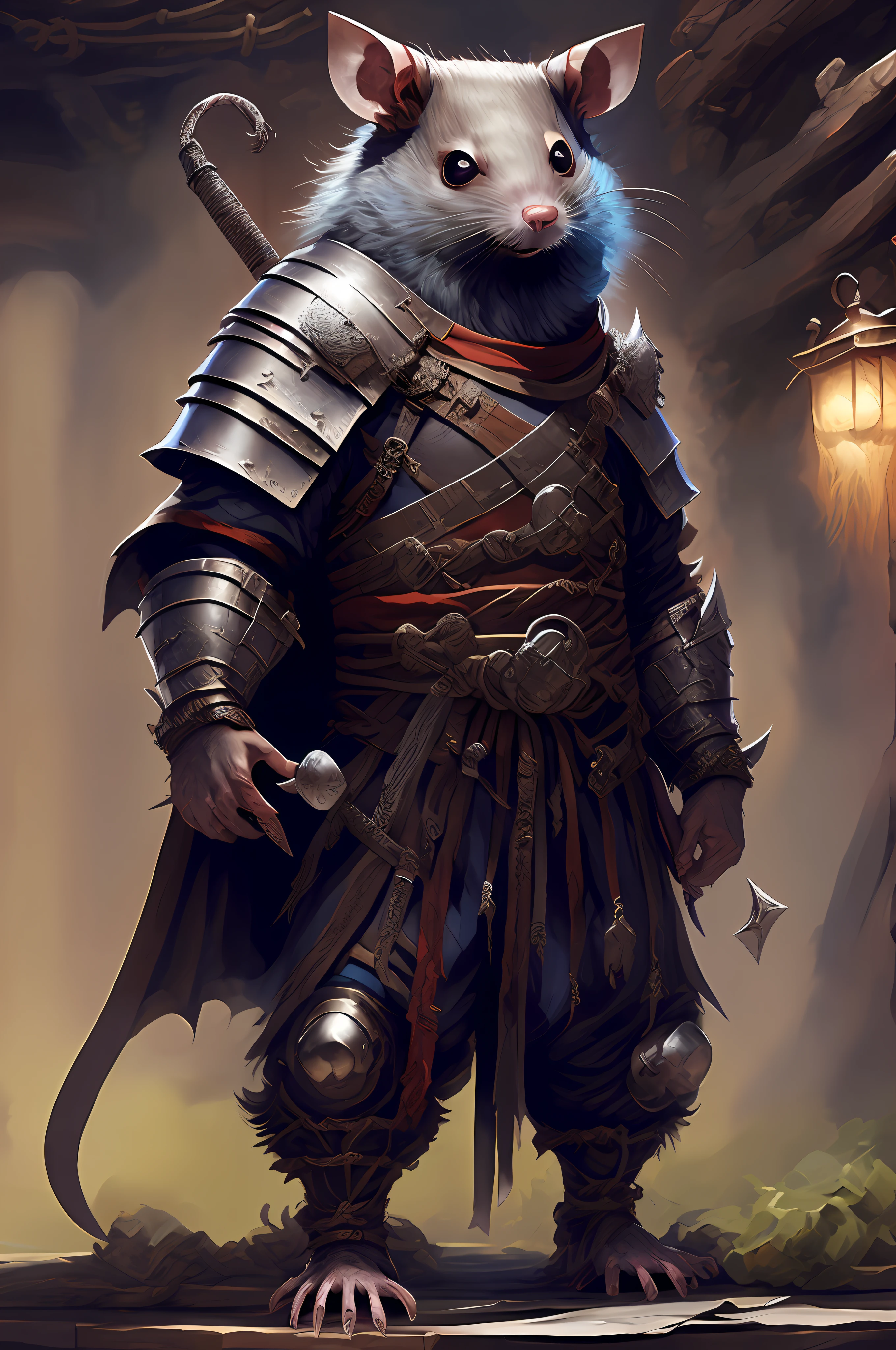 Young Rat Man, Saint Samurai, Priest, Physically Fit, Dungeons & Dragons characters, Chainmail, Adventurer, Armed with Mace and Shield, Full Body View