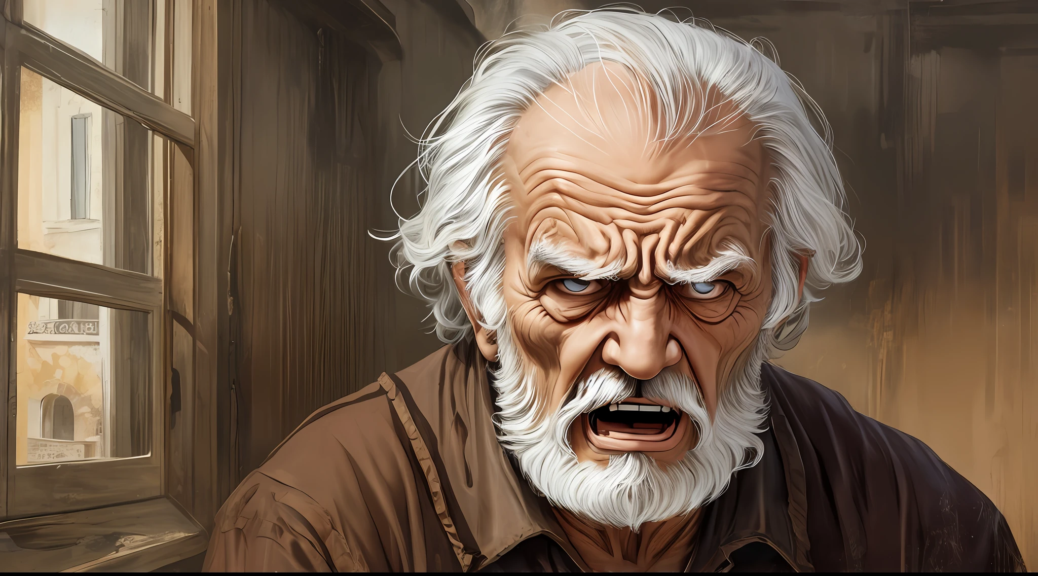 an old Greek with an open mouth and an angry expression --auto --s2