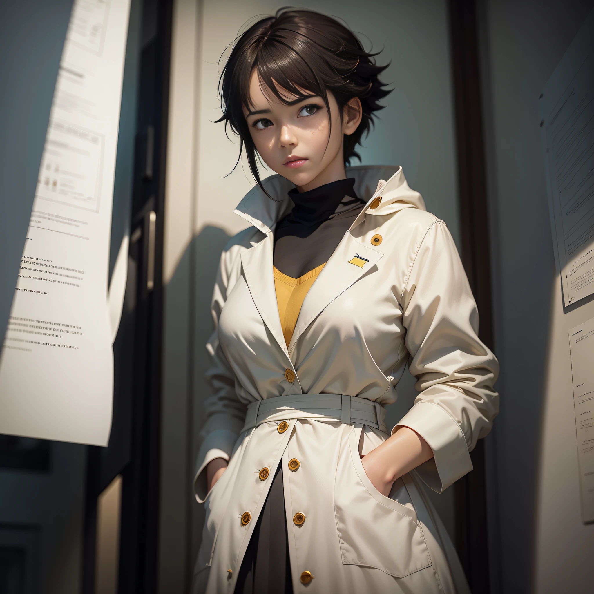 Middle-aged scientist woman wearing white coat, teaching class, simple art inspired by the visual style of Studio Ghibli, Baroque oil painting Anime key visual full-body portrait concept art, Grimdark brutalist fantasy, noble dictator kuudere, pixiv fan box trend, rule of thirds golden ratio, by Greg Rutkowski Wlop Makoto Shinkai Takashi Takeuchi Studio Ghibli Jamie Wyeth