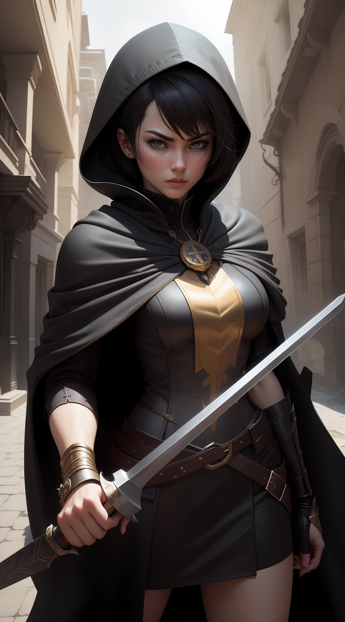 "best quality, ultra-detailed, dynamic illustration, a warrior wielding a sword to correct the excess, intense and vibrant colors, high contrast, dramatic lighting, dynamic pose and angle, detailed armor and weapon, floating, wide shot, intense atmosphere, fantasy, epic."