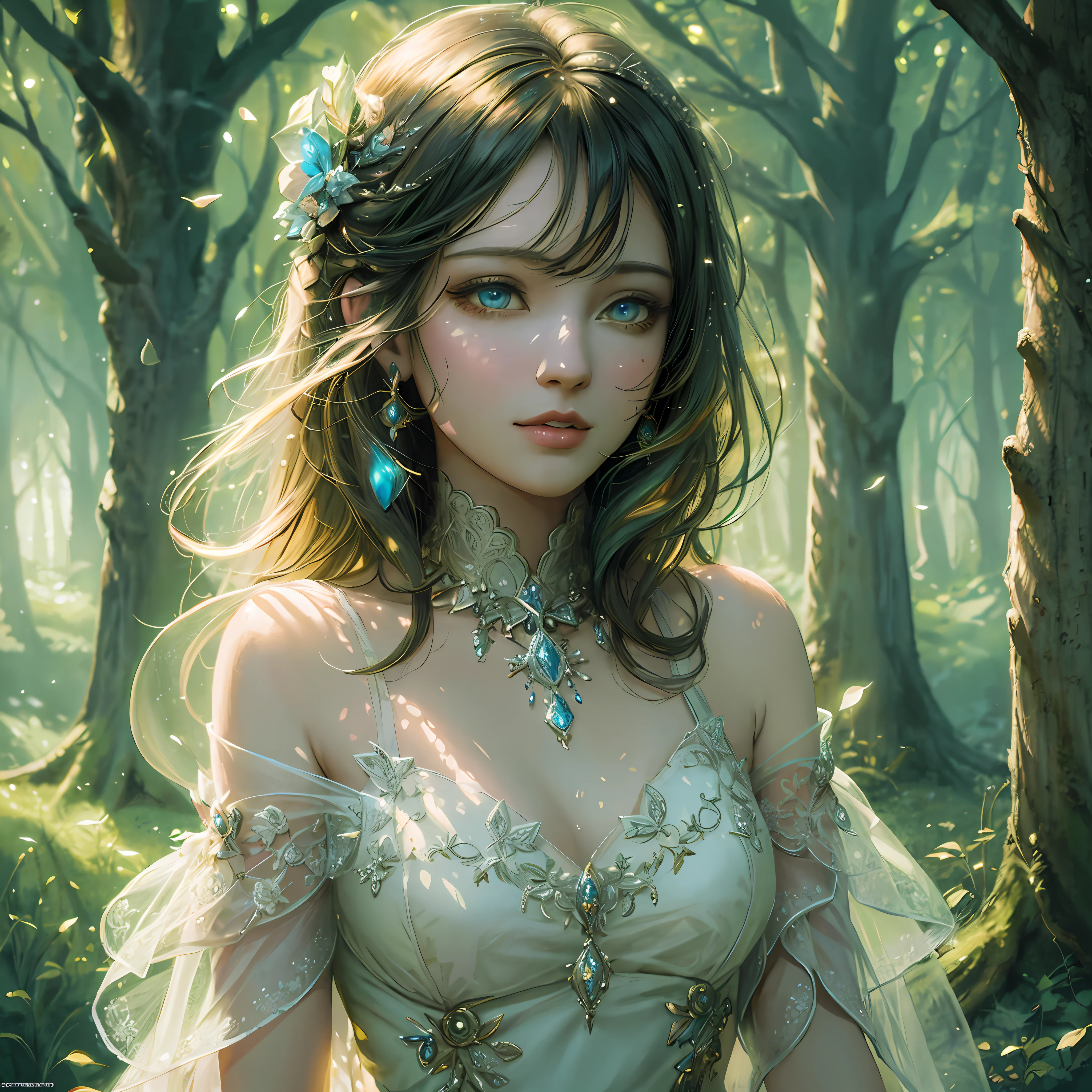 arafed woman in a dress in a forest with trees, beautiful fantasy portrait, fantasy art style, beautiful fantasy art portrait, beautiful fantasy art, intricate wlop, fantasy art portrait, loish and wlop, wlop art, beautiful fantasy maiden, fantasy style art, fantasy portrait, detailed fantasy art, digital fantasy art ), wlop and ross tran, ethereal beauty