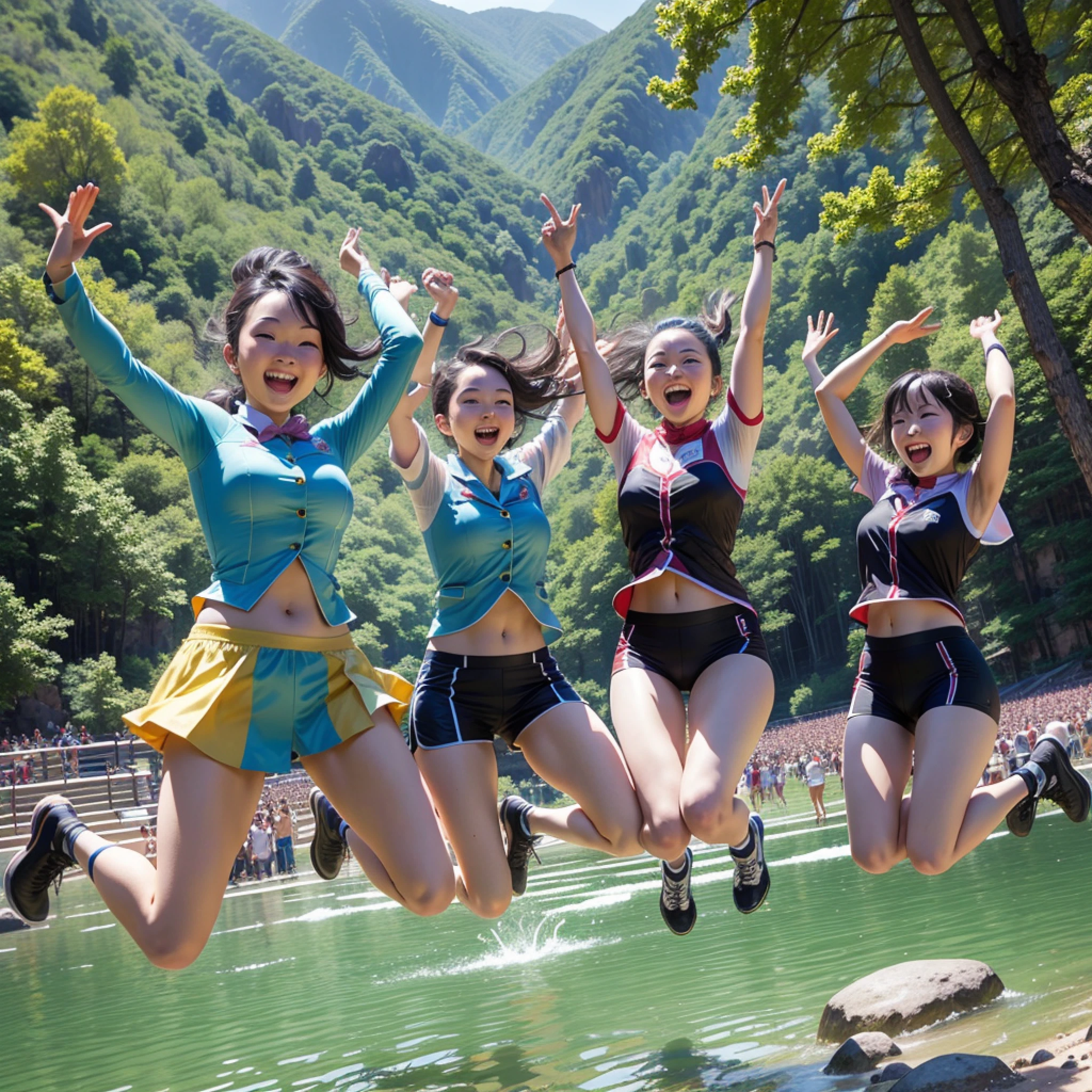 We took group photos together in Jiuzhaigou, jumping, jumping, 10 people --auto --s2