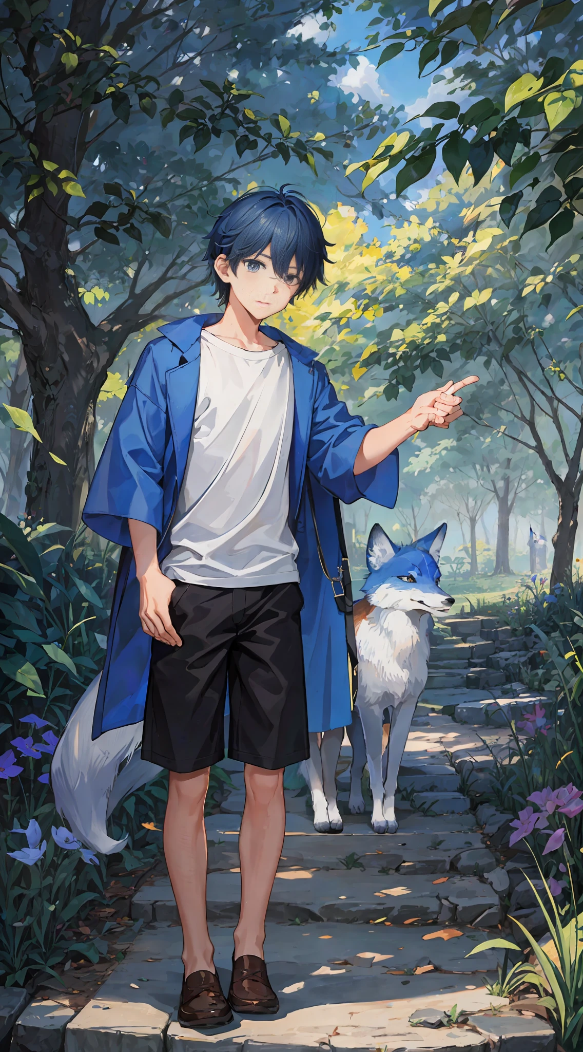 in the Park of Heavenly Harmony, a boy named Daniel. He was a curious boy and loved to explore the nature around him. One day, while walking through the park, he befriended a very special fox. But this was no ordinary fox, it was a bright blue colored fox.