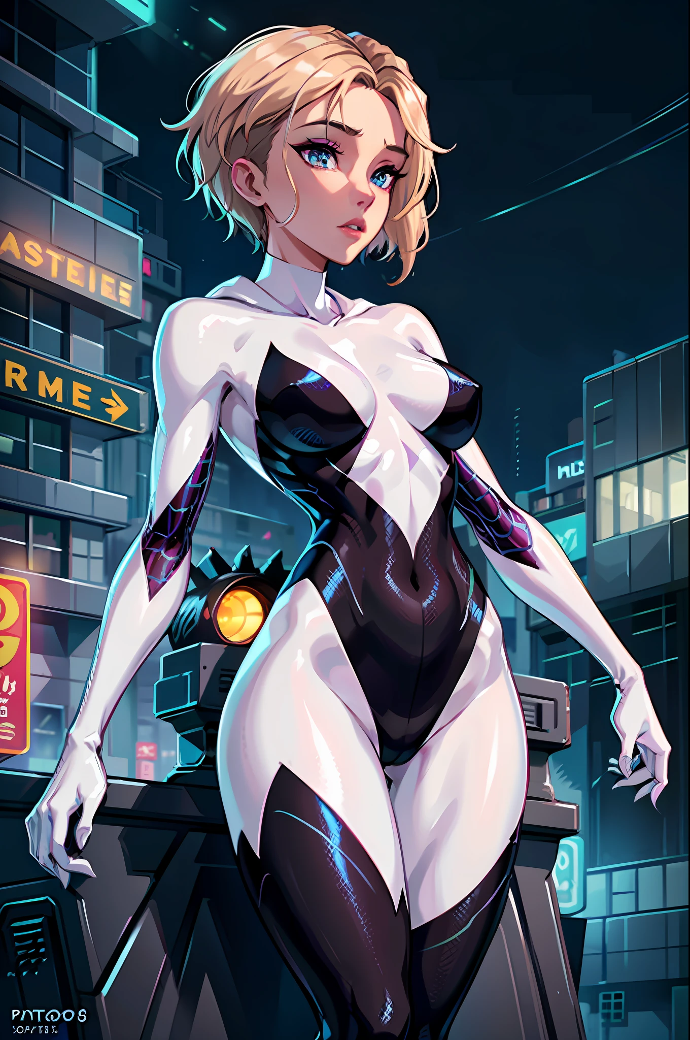 Ghost Spider, organic-looking clothing, symbiote, eyes, fine art, PS5 cinematic screenshot, detailed highly detailed cinematic rendering, ultra photorealistic raytricing, with cinematic lighting