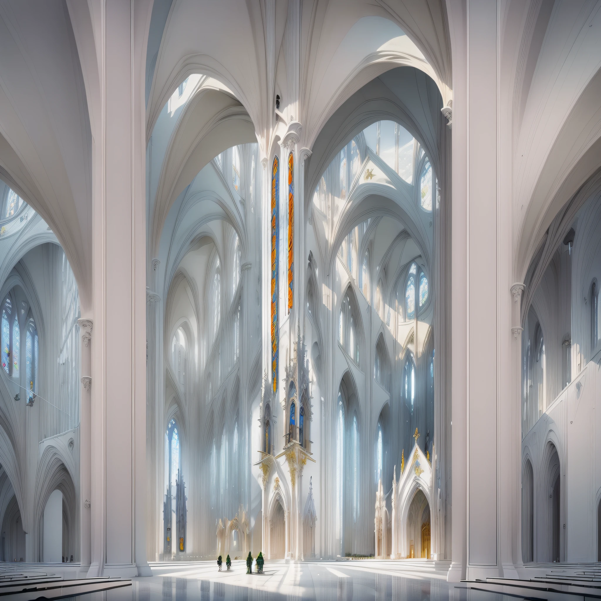 In this innovative image, a church is represented as an imposing and majestic structure, suspended in the air, as if defying gravity. The architectural construction is modern and minimalist, with elegant lines and transparent glass, allowing natural light to illuminate the sacred interior. This unique representation combines the sacred and the heavenly, conveying a sense of transcendence and spiritual connection.