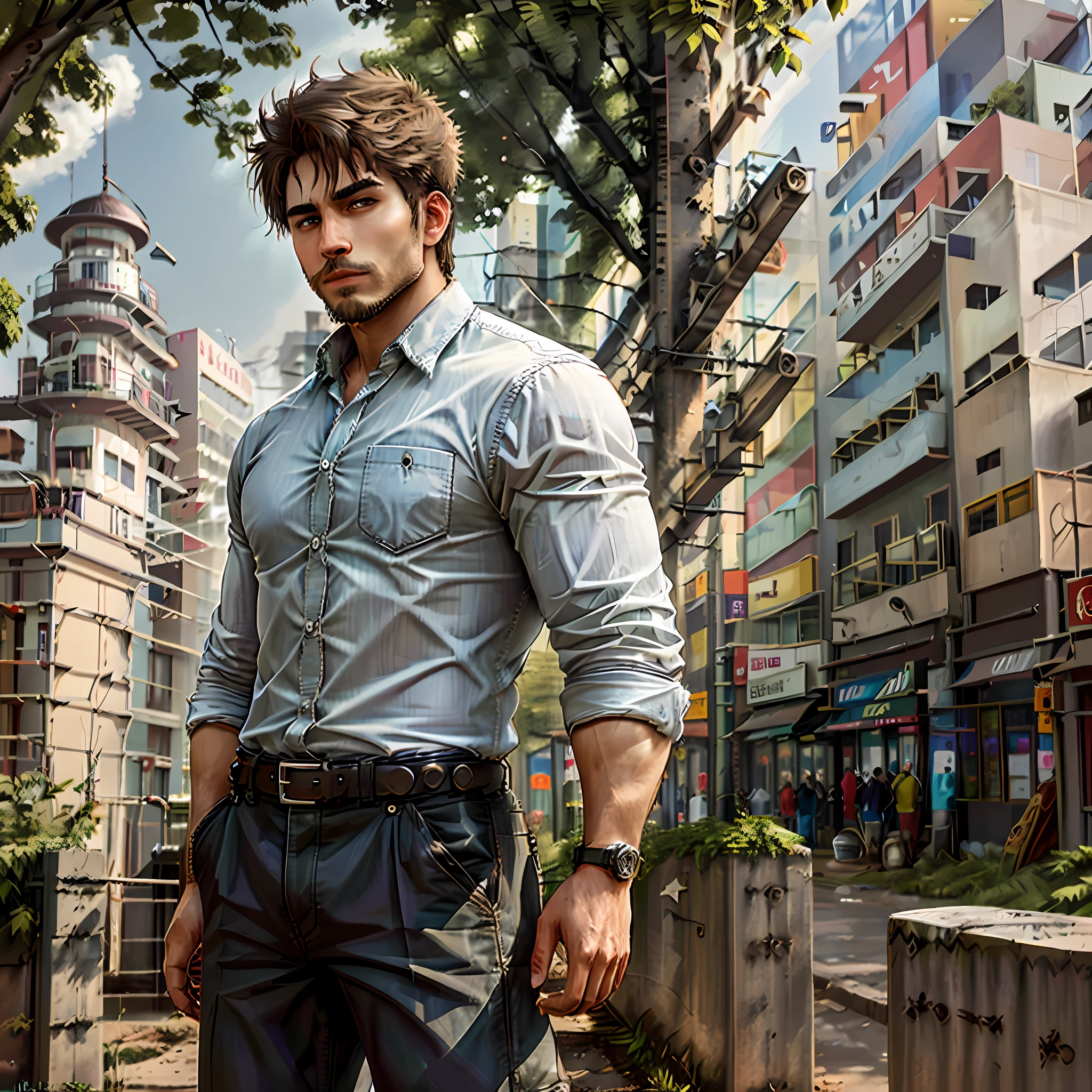 He is a young engineer of 25 years, with an attractive and charming appearance. His short hair is neatly groomed, while his short beard adds a touch of elegant masculinity to his face. His brown eyes shine with intelligence and a slight intensity, showing his determination and focus in his work.
Wearing an engineer's helmet, he demonstrates his dedication and professionalism in every task he performs. His plaid shirt, combined with his impeccable style, adds a touch of relaxation and personality to his look, highlighting his authenticity.
Immersed in an urban setting filled with majestic skyscrapers, he walks confidently among the bustling streets. However, it is in the wooded areas of the city that he finds a refuge. Lush trees and abundant vegetation create a calm and serene atmosphere, offering a charming contrast to the bustling urban environment.
With every step, he demonstrates his passion for his work and his love for the city. His observant eye captures hidden details and possibilities for improvement, while his inquisitive mind seeks innovative solutions to urban challenges.
This young engineer with short hair, short beard, brown eyes and striking beauty embodies the perfect combination of professionalism, style and connection with nature. He is determined to make the city
As he walks through the busy streets, he observes everything around him, absorbing the nuances and peculiarities of the urban environment. His engineer's helmet symbolizes his relentless pursuit of progress and continuous improvement of the city, while his plaid shirt shows his authentic and versatile nature.
This young engineer with short hair, brown eyes and charming appearance embodies the perfect combination of professionalism, passion for his field and appreciation for nature. He is determined to make a difference by bringing innovation and sustainability to the city he loves so much. --auto --s2