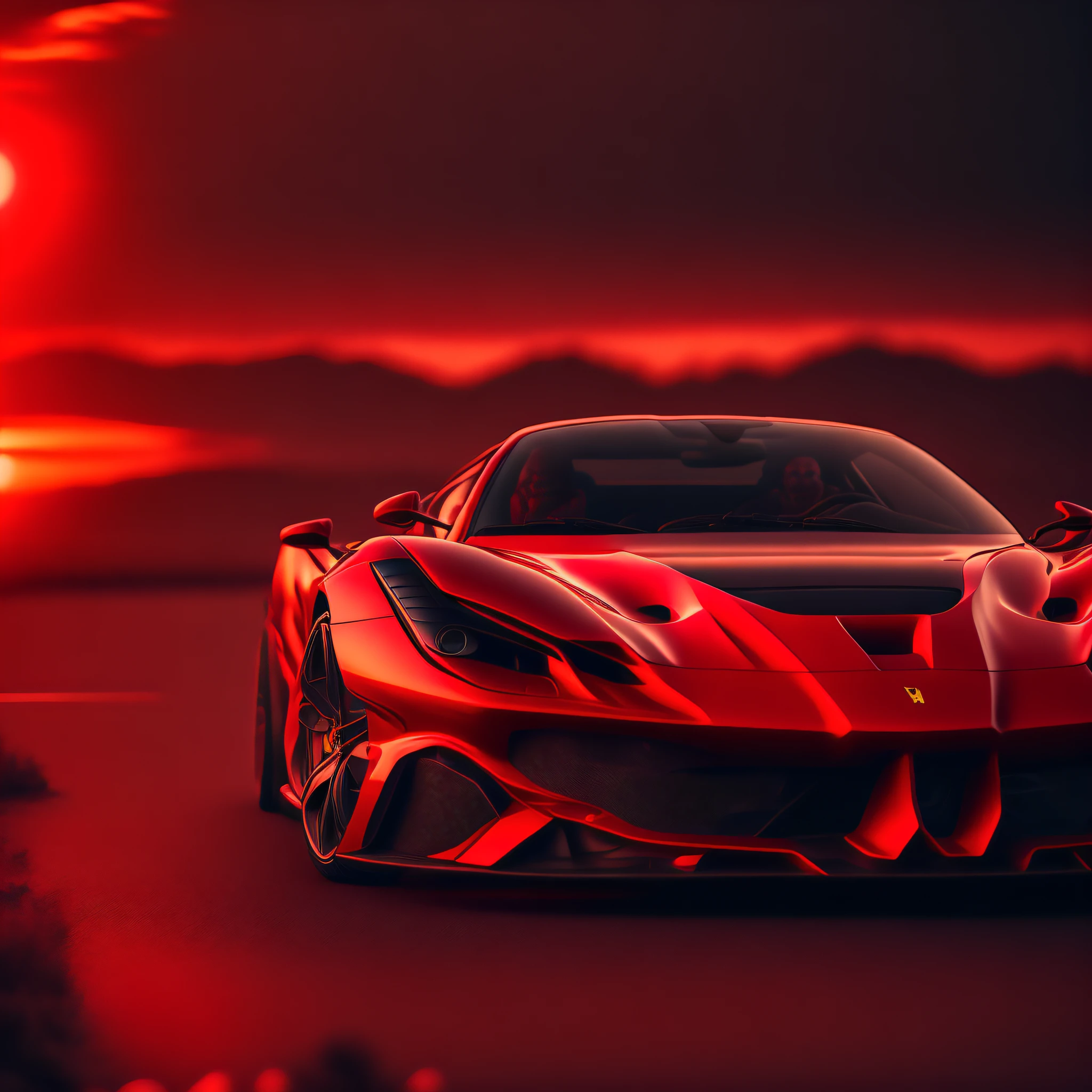 photo car ferrari red sunrise,8k,uhd, severe low lighting, high quality, sharp focus, fujifilm XT3