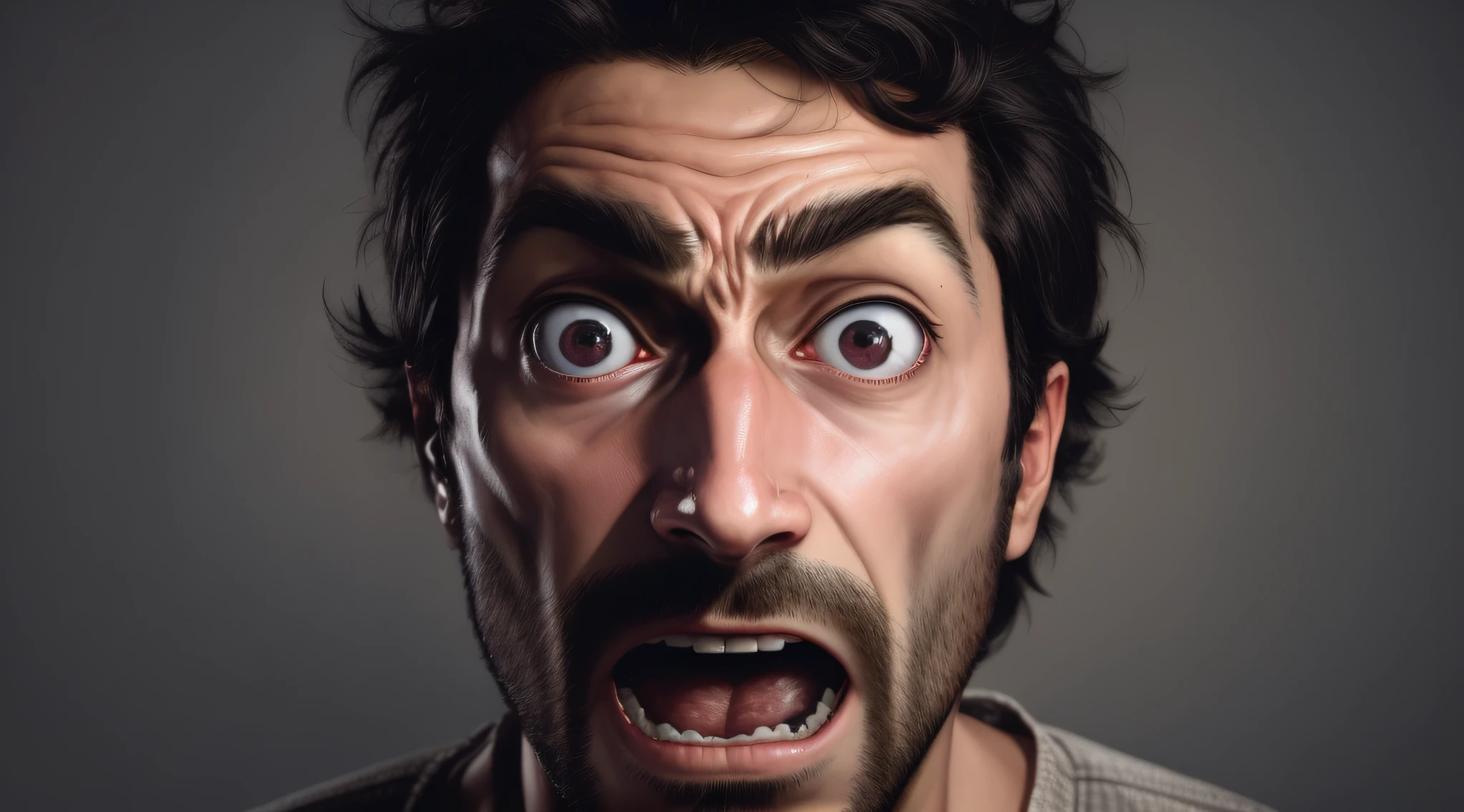 arafed man with a surprised look on his face, portrait of man's terrified face, expressive surprised expression, wide eyes shocked expression, crazy expression, shocked expression, scared face, huge surprised eyes, scared expression, surprised expression, shocked look, horrified expression, man is terrified, man screaming, horrified look in his eyes, insane face, scary face