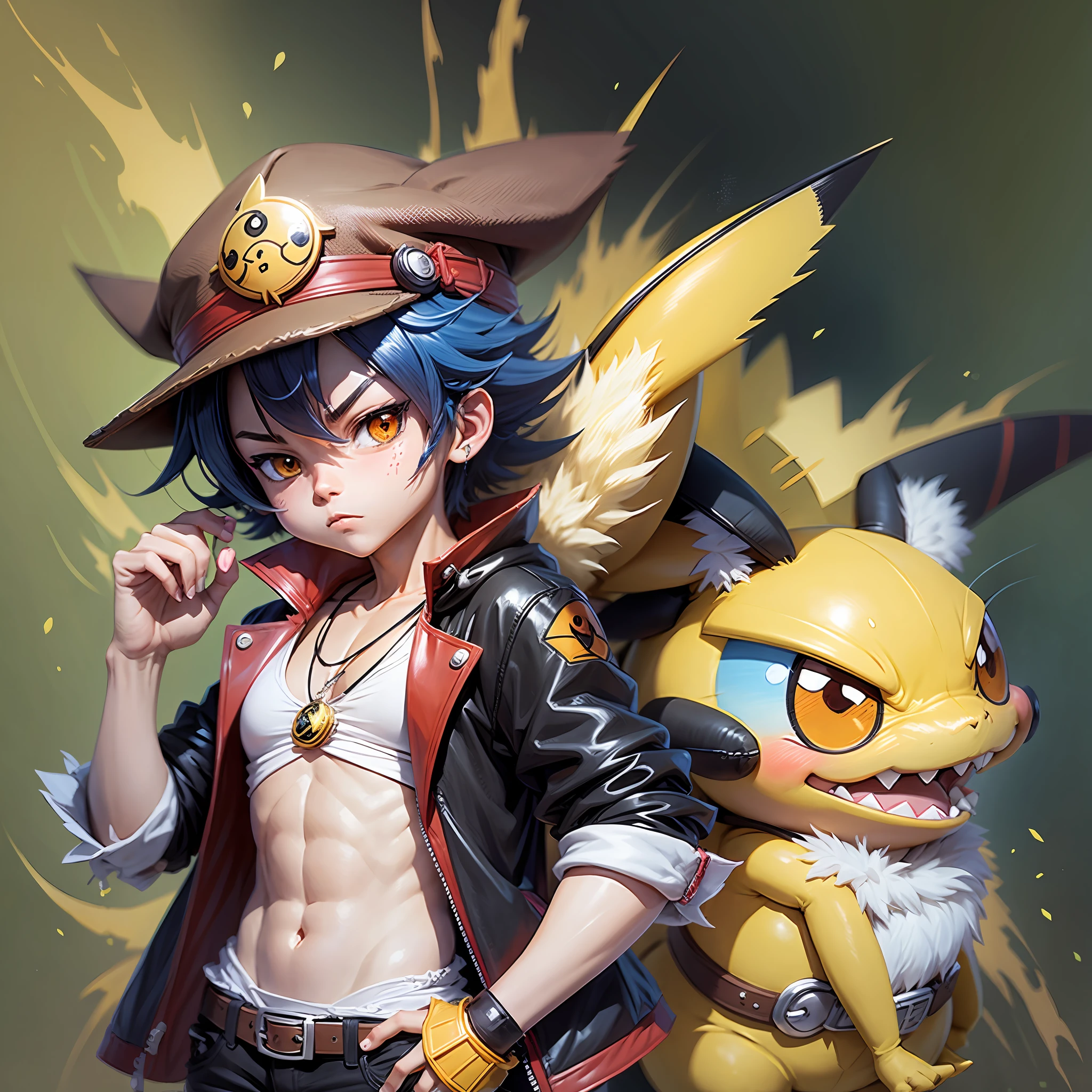 What if the Kuriboh from the yugioh anime was a mix of Pikachu and Charizard wearing Luffy's hat, anime-style --auto --s2