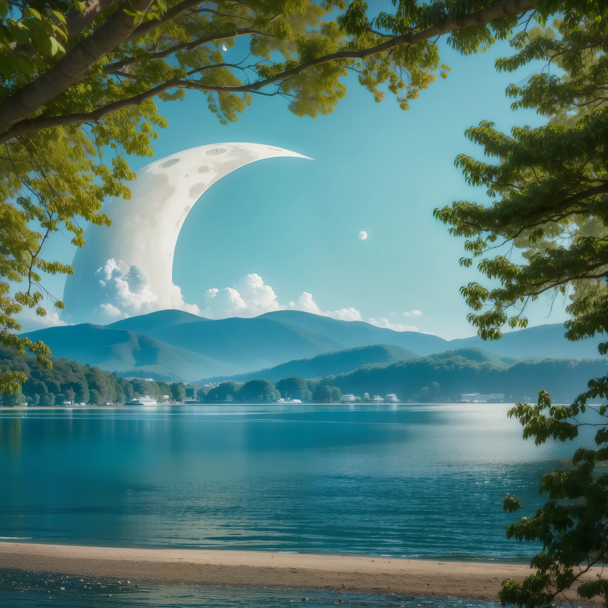 there is a moon, a lake and trees --auto --s2