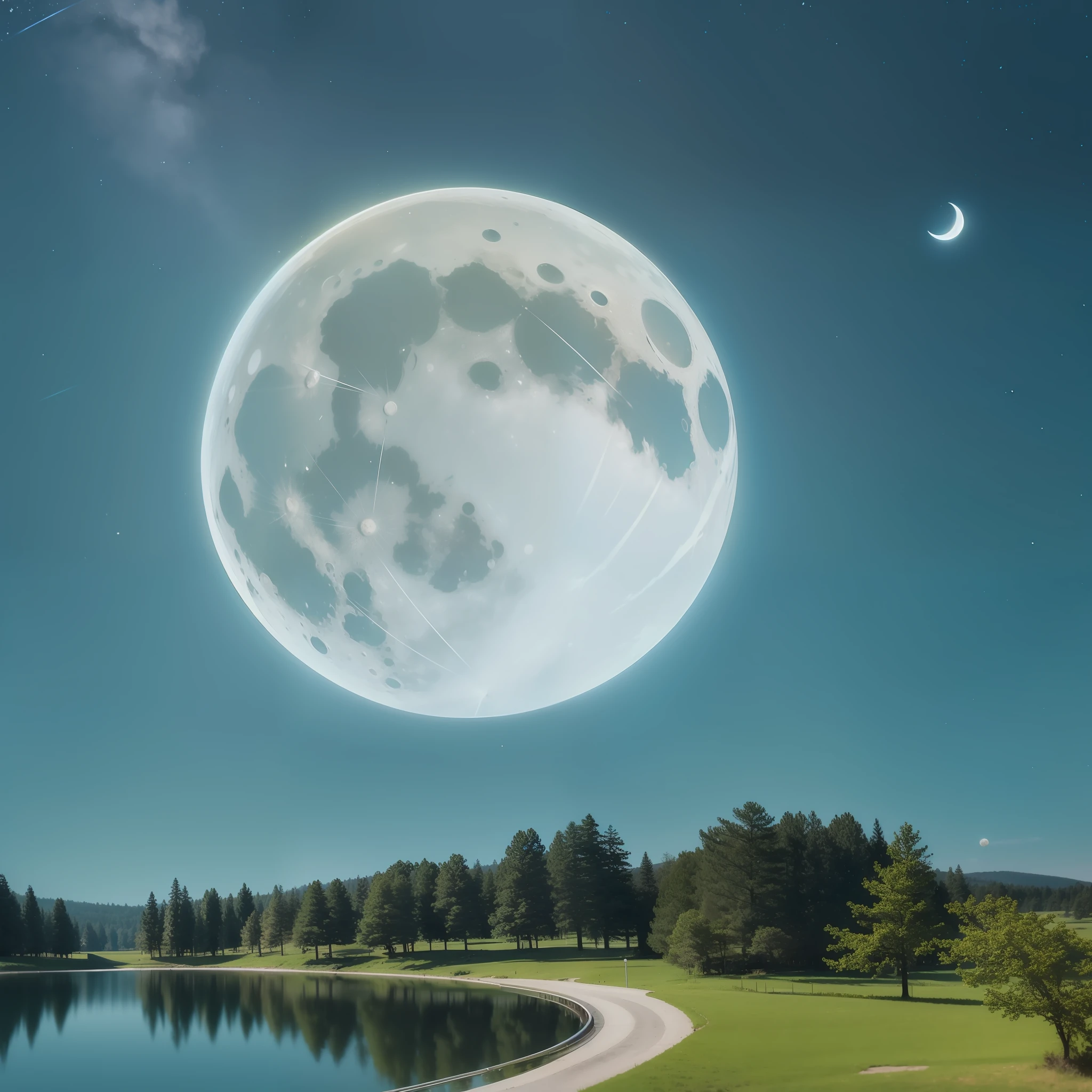 there is a moon, a lake and trees --auto --s2