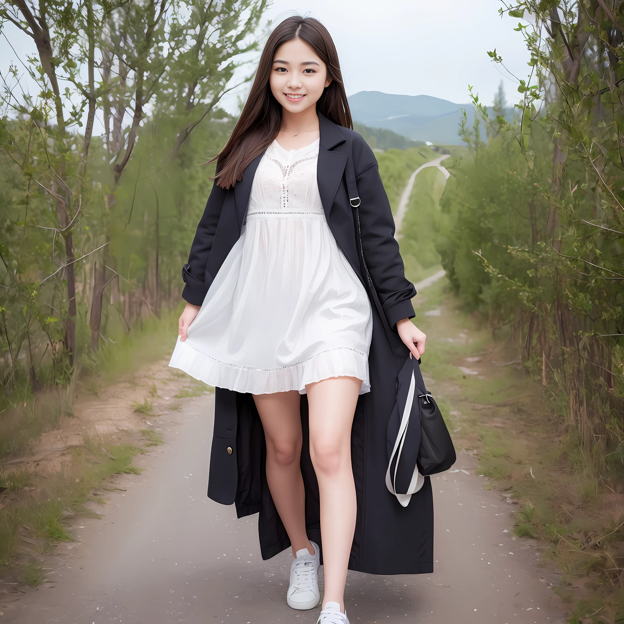 (8k, RAW photo, best quality, masterpiece: 1.2), (realistic, photorealistic: 1.37), one girl, middle school girl, beautiful face, smile, full body