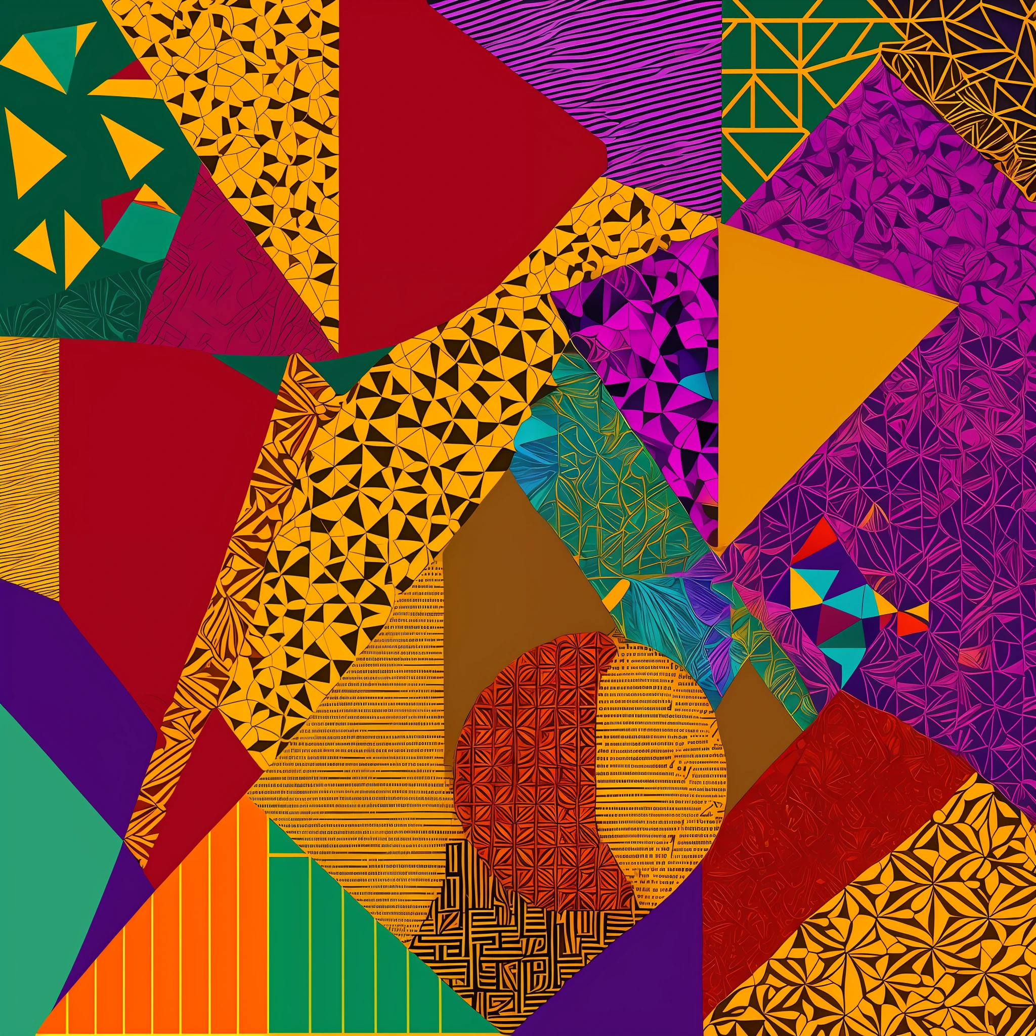 Afro Geometric Abstractions
Description: Push the boundaries of artistic expression by creating abstract AI-generated artworks inspired by African geometries. Each composition should be a unique interpretation of African cultural elements, blending geometric forms and bold color palettes in unconventional ways, resulting in thought-provoking and visually stunning pieces. --auto --s2