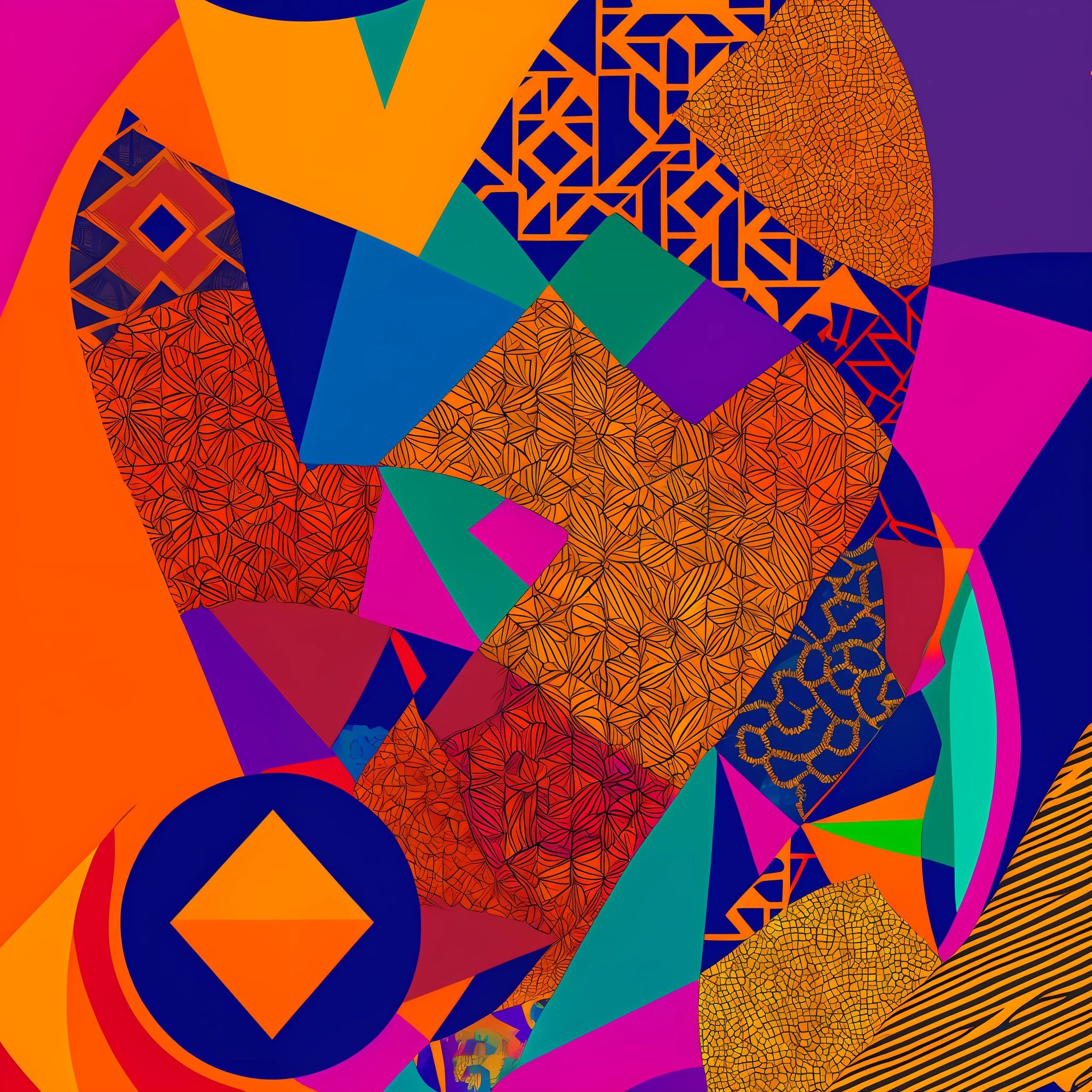 Afro Geometric Abstractions
Description: Push the boundaries of artistic expression by creating abstract AI-generated artworks inspired by African geometries. Each composition should be a unique interpretation of African cultural elements, blending geometric forms and bold color palettes in unconventional ways, resulting in thought-provoking and visually stunning pieces. --auto --s2