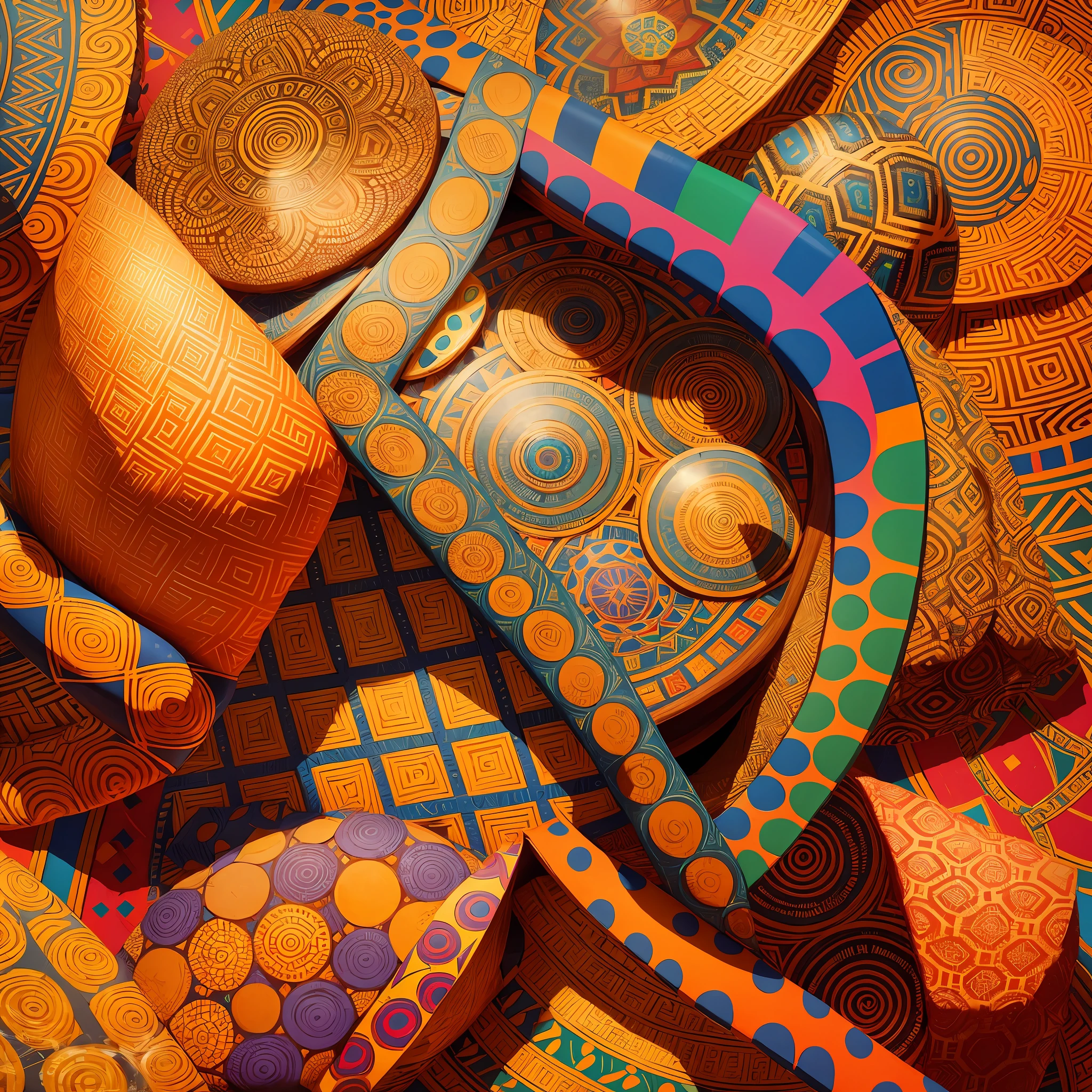 Afro Geometric Rhythms
Description: Explore the rhythmic beauty of African culture through AI-generated images that showcase intricate geometric patterns. Each artwork should exude a vibrant energy, combining harmonious shapes and colors inspired by Africa's rich heritage, resulting in a collection that embodies the rhythmic spirit of the continent. --auto --s2