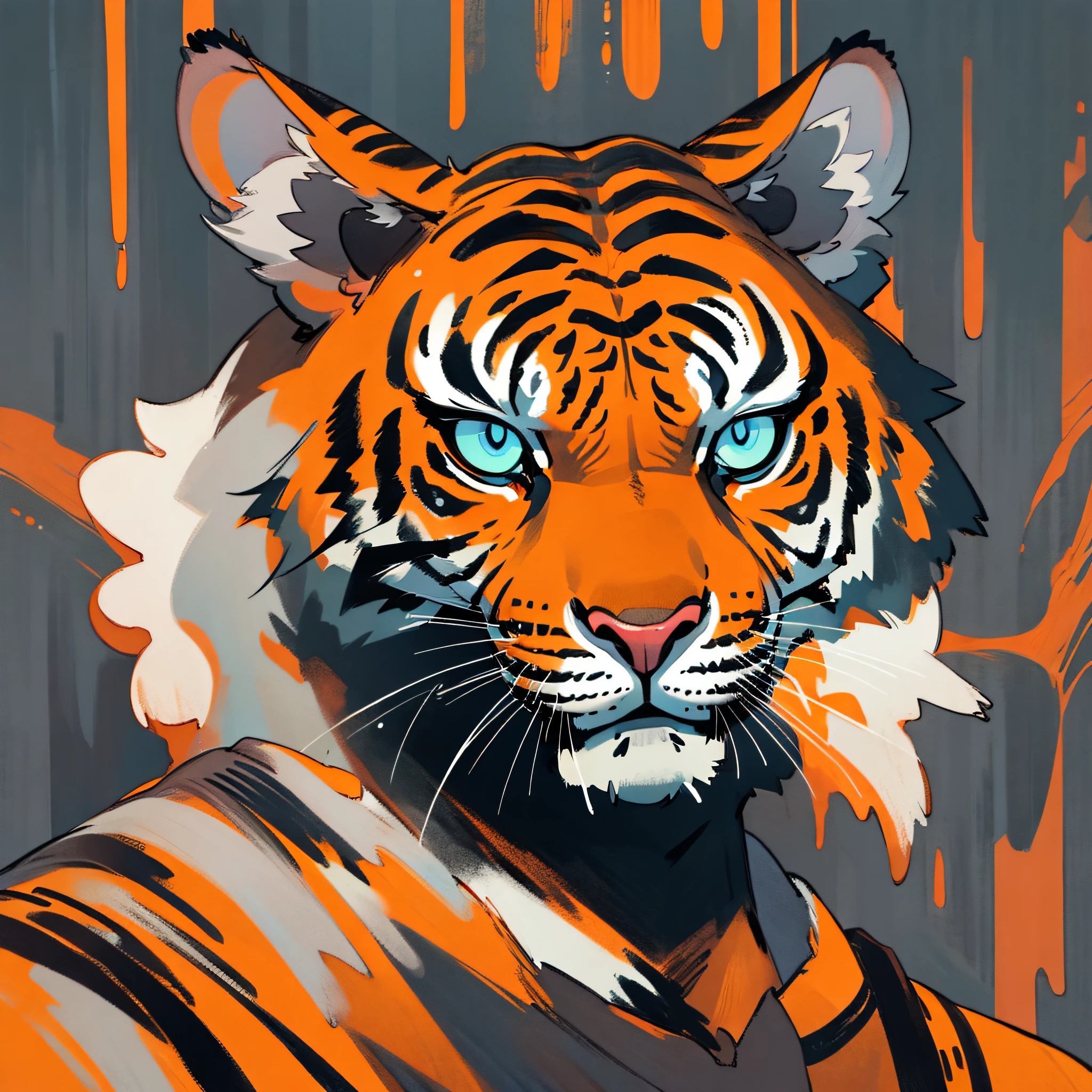 (samdoesarts:1.3), nvinkpunk, techno, highres, dystopian iron punk, flurry, particles, horrifying techno-organic mutation (tiger), portrait, backlighting, abstract, painting, painted by famous artist, ethereal, liquid, abstract, masterpiece, highly detailed, best quality, highest quality, realistic lighting, hyperdetailed, hyperrealism, limited flat color palette --auto --s2
