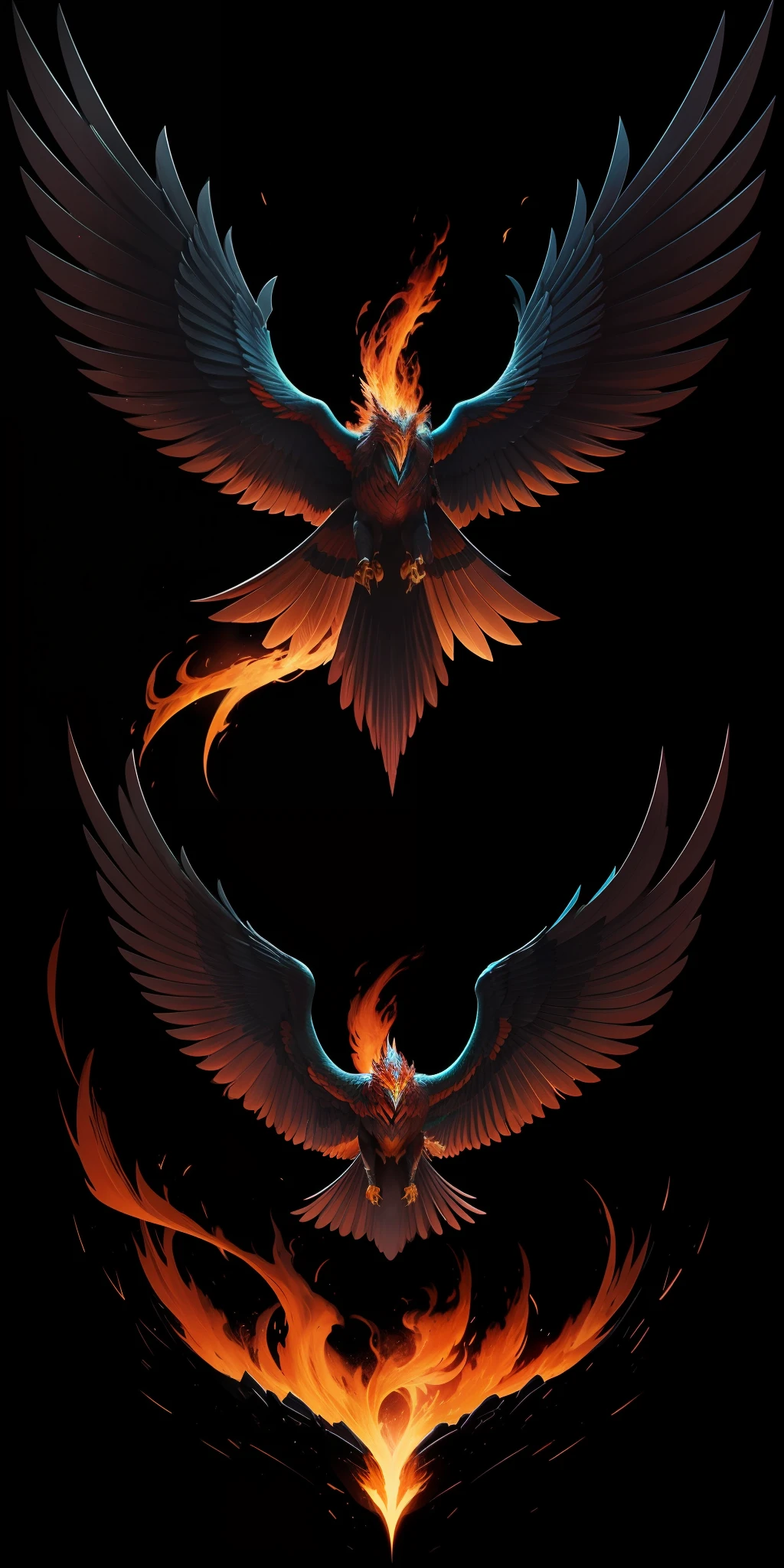 complex, (numeric:1.2) of phoenix firebird, (black background), by Artgerm, concept art, (symmetric), (coherent: 1.3), trending on Artstation, iolibt, vfx, blender and photoshop, excellent composition, cinematic atmosphere , cinematic lighting, dramatic, dynamic, aesthetic, very inspiring, Arthouse, Katsushika Hokusai's style,