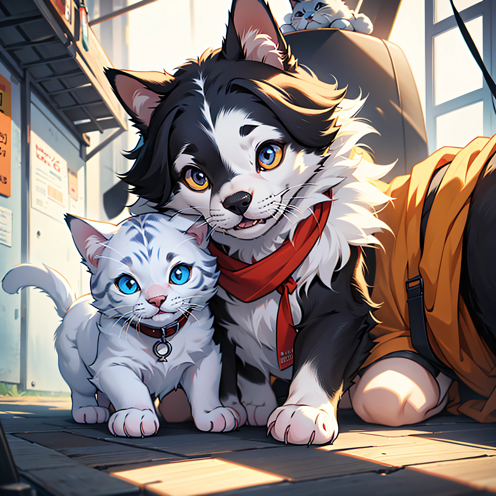 A cute and cute little puppy, with bright fur, bright eyes and charming expression, (cat:1.5|dog)
