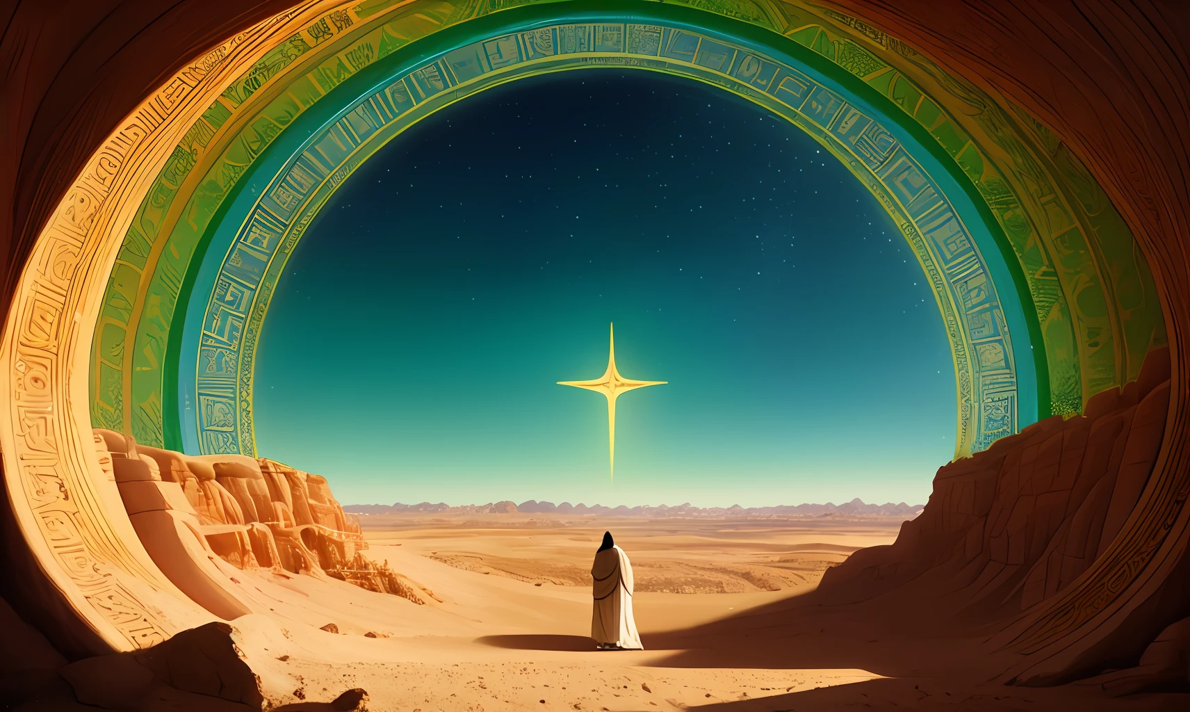 /imagine prompt: powerful and symbolic visual representation of the scene where Jesus steps on the serpent's head,, story board, gradient colors, adrian donoghue, bill mantlo, kelly freas, 14mm, mozarabic, sumerian empire, ptolemaic, fairytale, cinematic, coptic art, documentary photography, hyper realism, impressionism, desert background