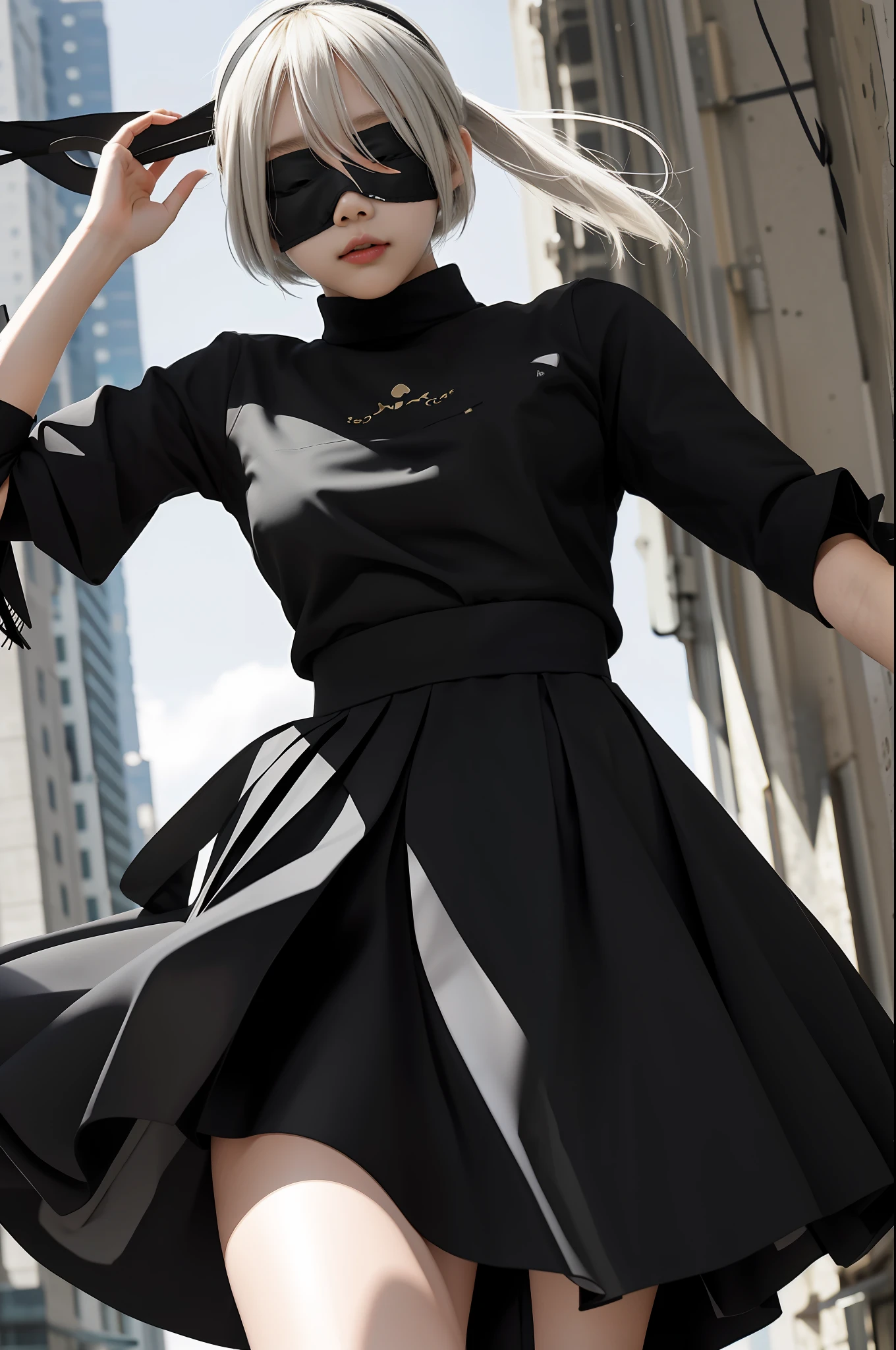 Masterpiece, Best Quality, 1 Girl, Solo, Yoha 2 Type B, Black Blindfold, Blindfold, Skirt, Black Skirt, Sai Hai