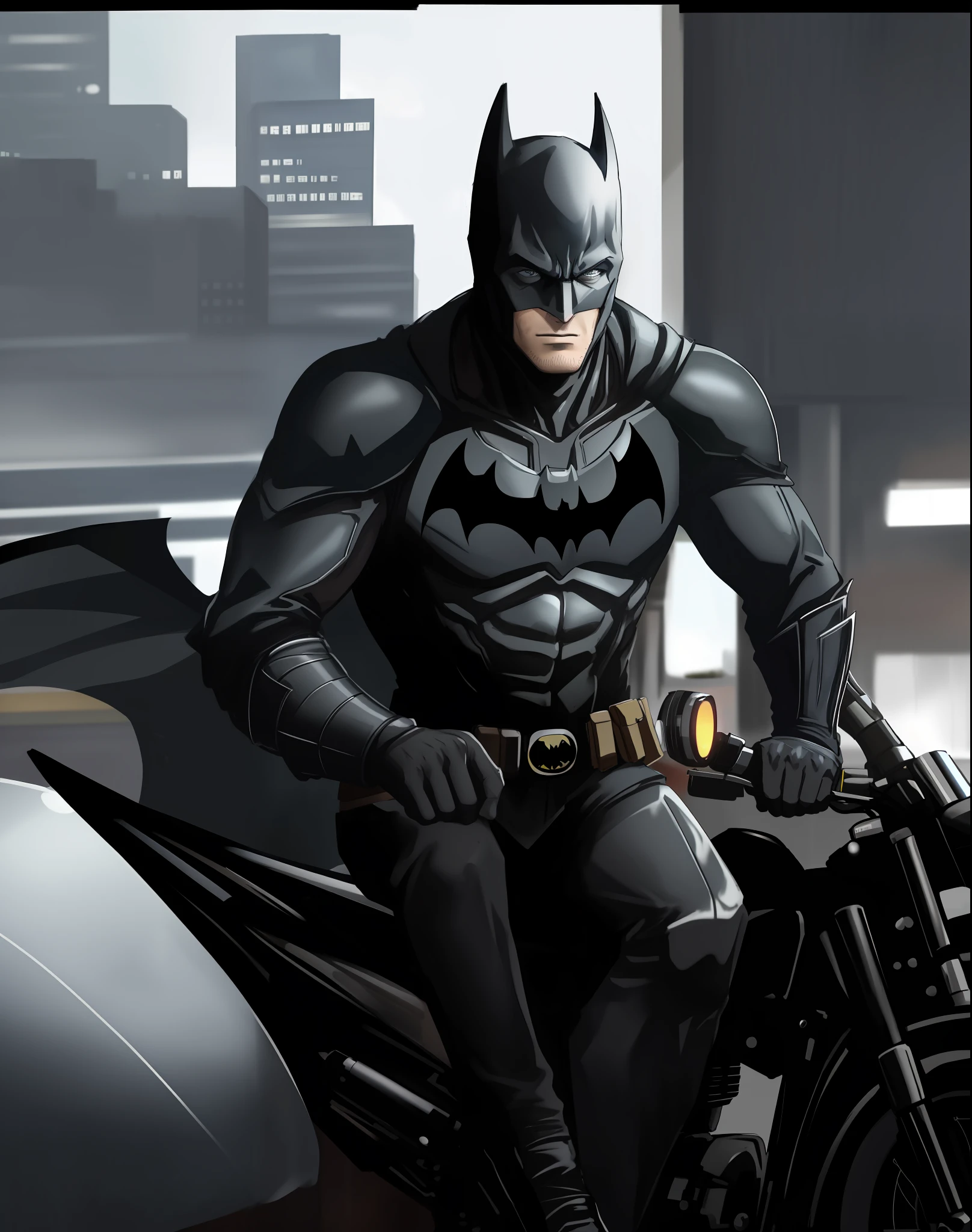 batman on a motorcycle in a parking garage with a light on, still from the dark knight, in batman movie still cinematic, still image from batman movie, film still of batman, from movie batman, jason statham as batman, ryan reynolds as batman, the dark knight, dark knight, in batman, the batman, ryan renolds as batman, batman