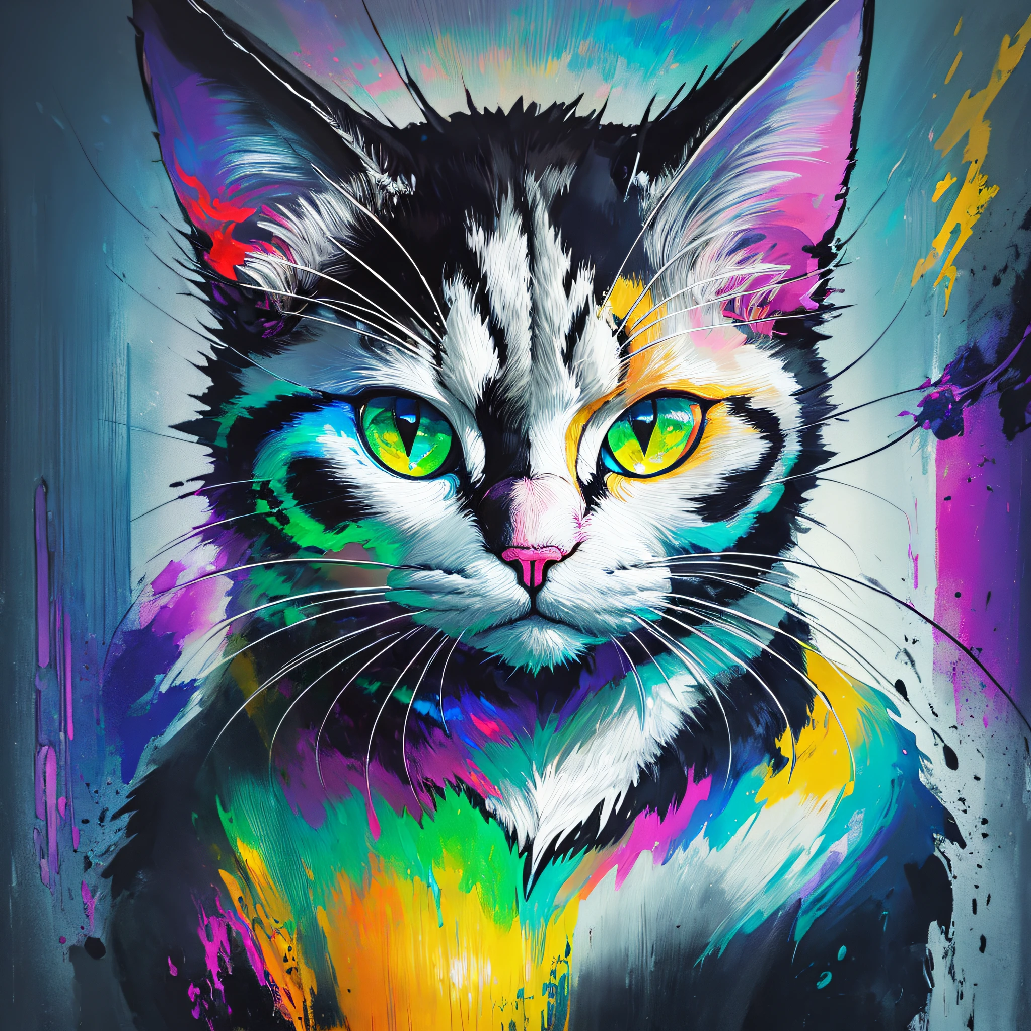 (samdoesarts:1.3), nvinkpunk, articules, horrifying techno-organic mutation (cat), portrait, backlighting, abstract, painting, painted by famous artist, ethereal, liquid, abstract, masterpiece, highly detailed, best quality, highest quality, realistic lighting, hyperdetailed, hyperrealism, colors, colorful, coat, sweatshirt --auto --s2